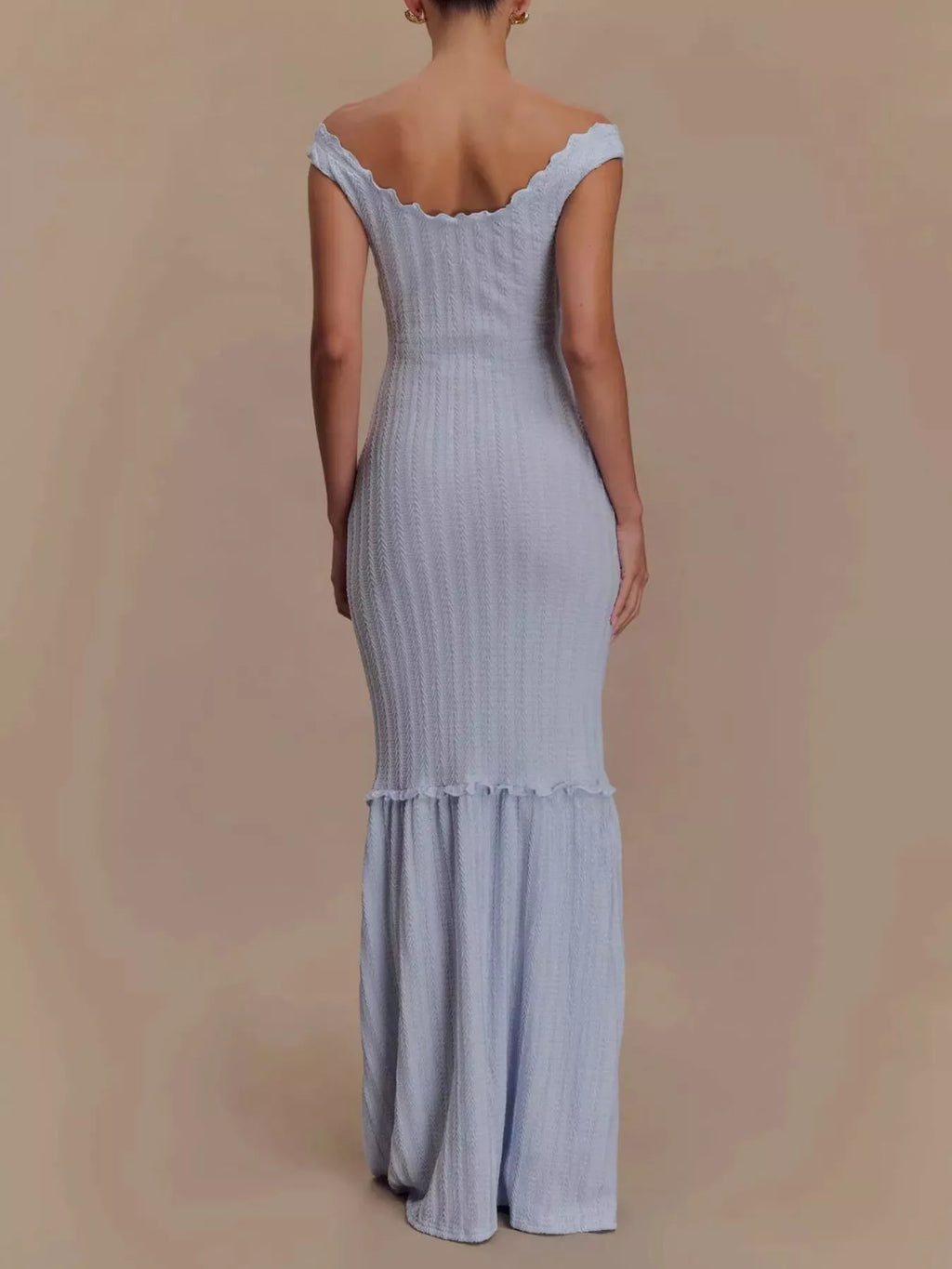 Frill Off-Shoulder Knit Maxi Mermaid Dress