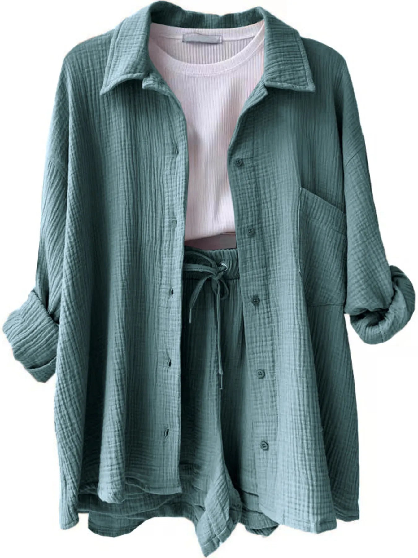 Button Up Shirt and Shorts Set