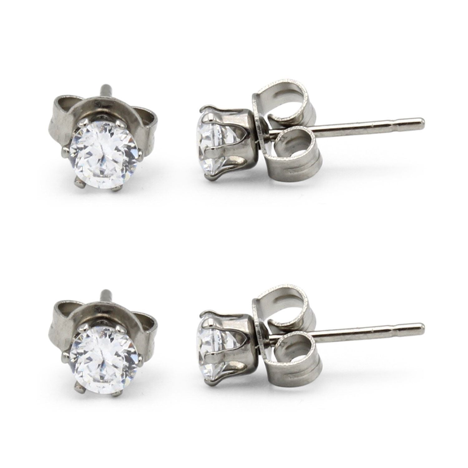 Cubic Zirconia Round Silver Stud Earrings Set Of 2 Stainless Steel Jewelry Men Women