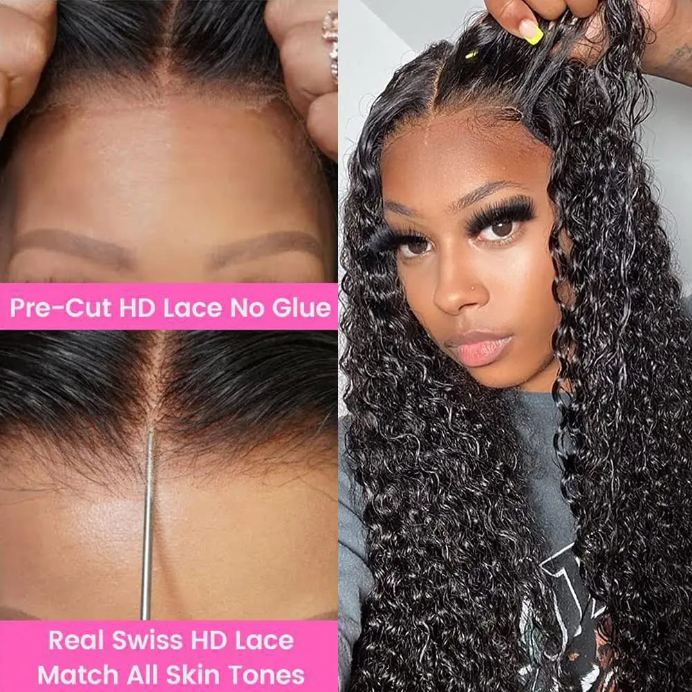 Glueless Wig Deep Wave Human Hair Wigs Ready To Wear Pre-Cut Lace Wear And Go Glueless Wigs Lace Front Human Hair Wig For Women
