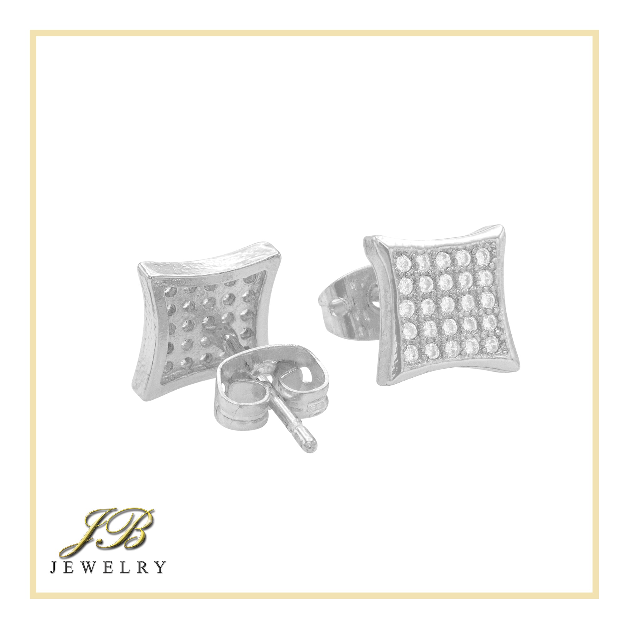 Square 15 Cubic Zirconia Earrings 14K Gold Filled Silver Hip Hop Studs Jewelry Women Men
