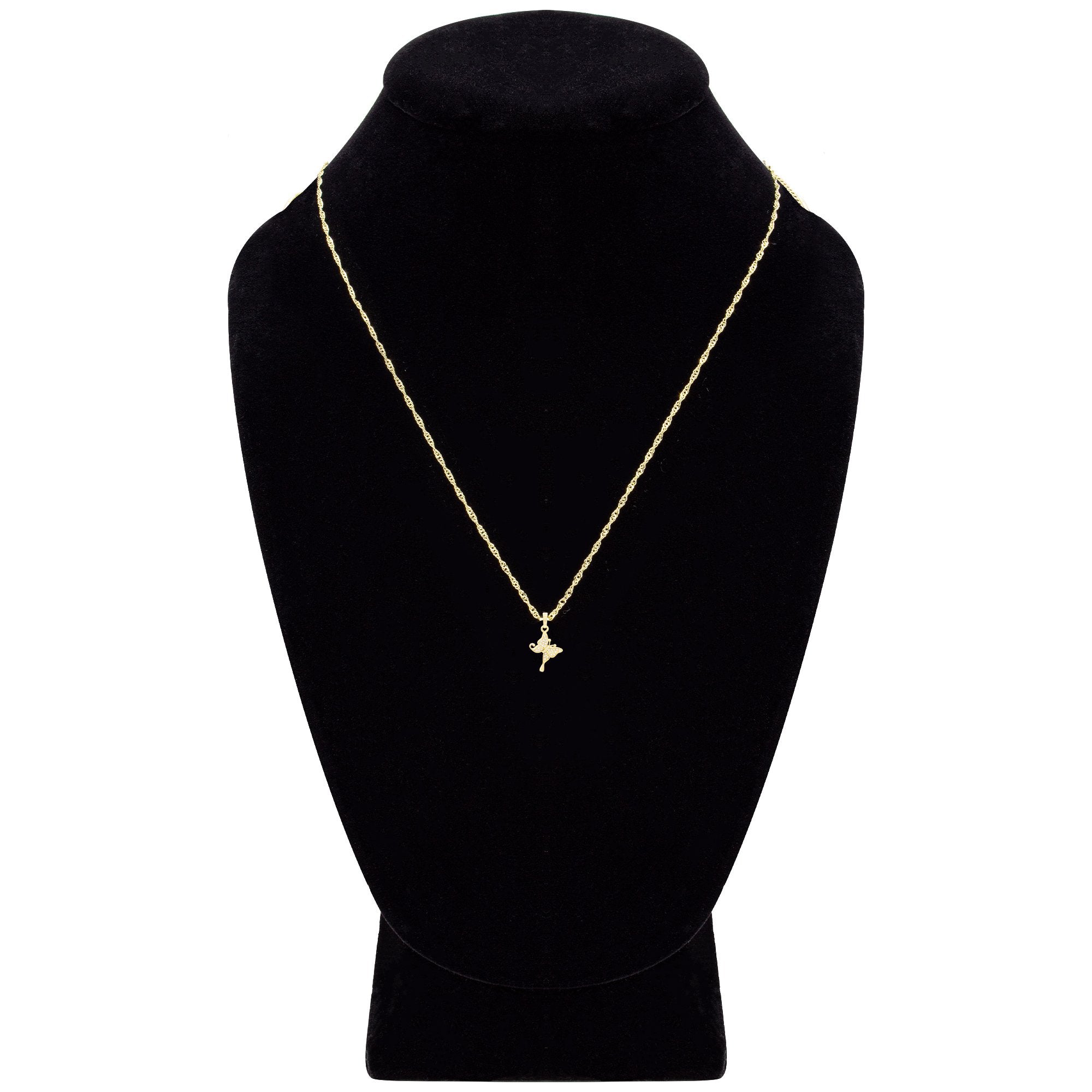 Hanging Butterfly Cubic Zirconia Pendant With Necklace Set 14K Gold Filled
