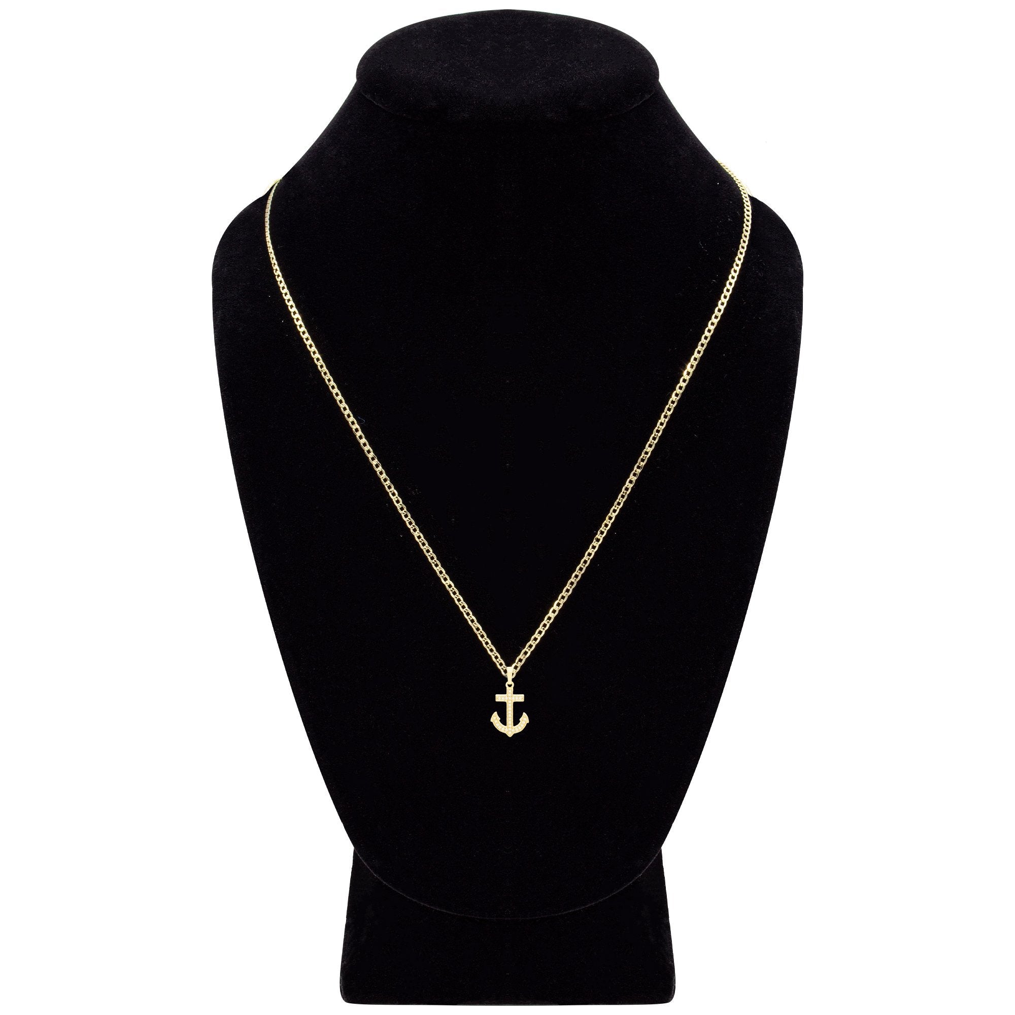Cubic Zirconia Devil Anchor Cross Pendant 14K Gold Filled Necklace Set