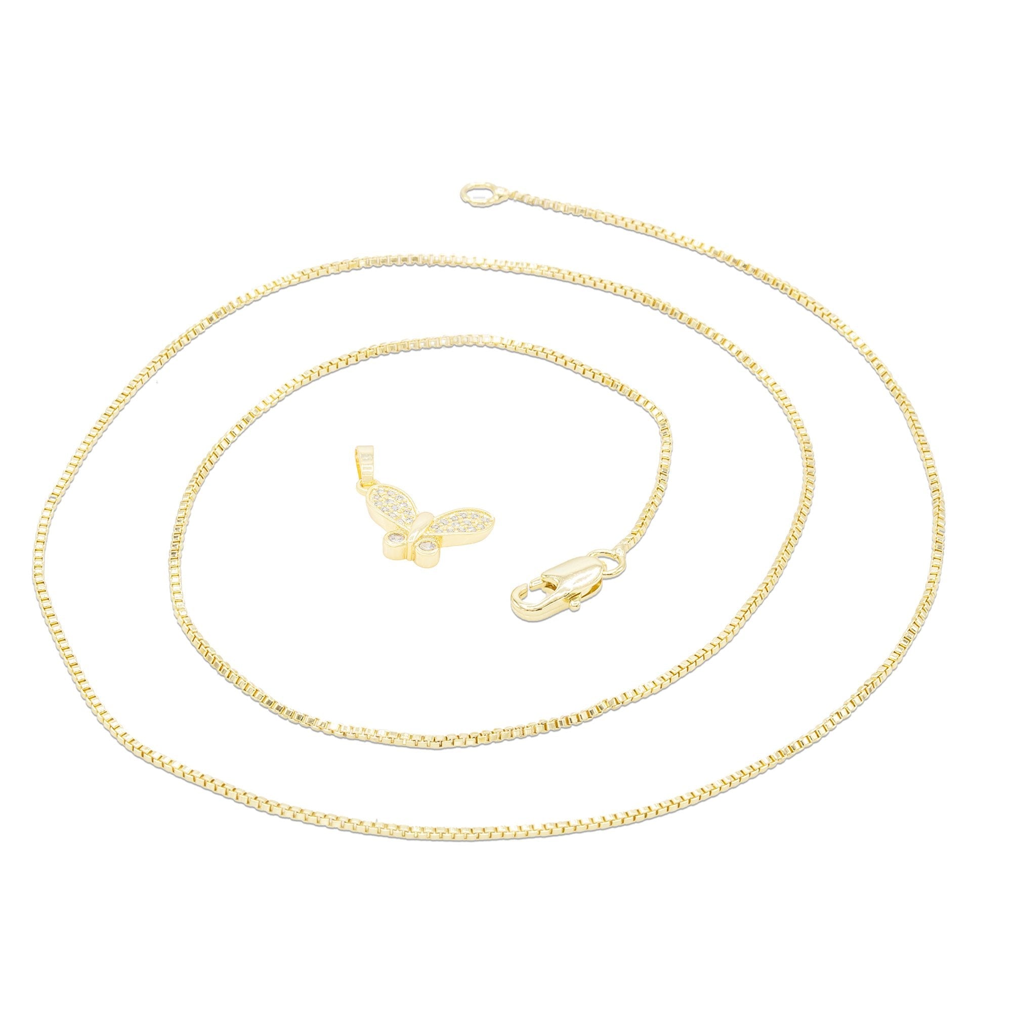 Flying Butterfly Cubic Zirconia Pendant With Necklace Set 14K Gold Filled