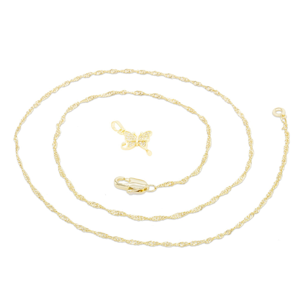Hanging Butterfly Cubic Zirconia Pendant With Necklace Set 14K Gold Filled