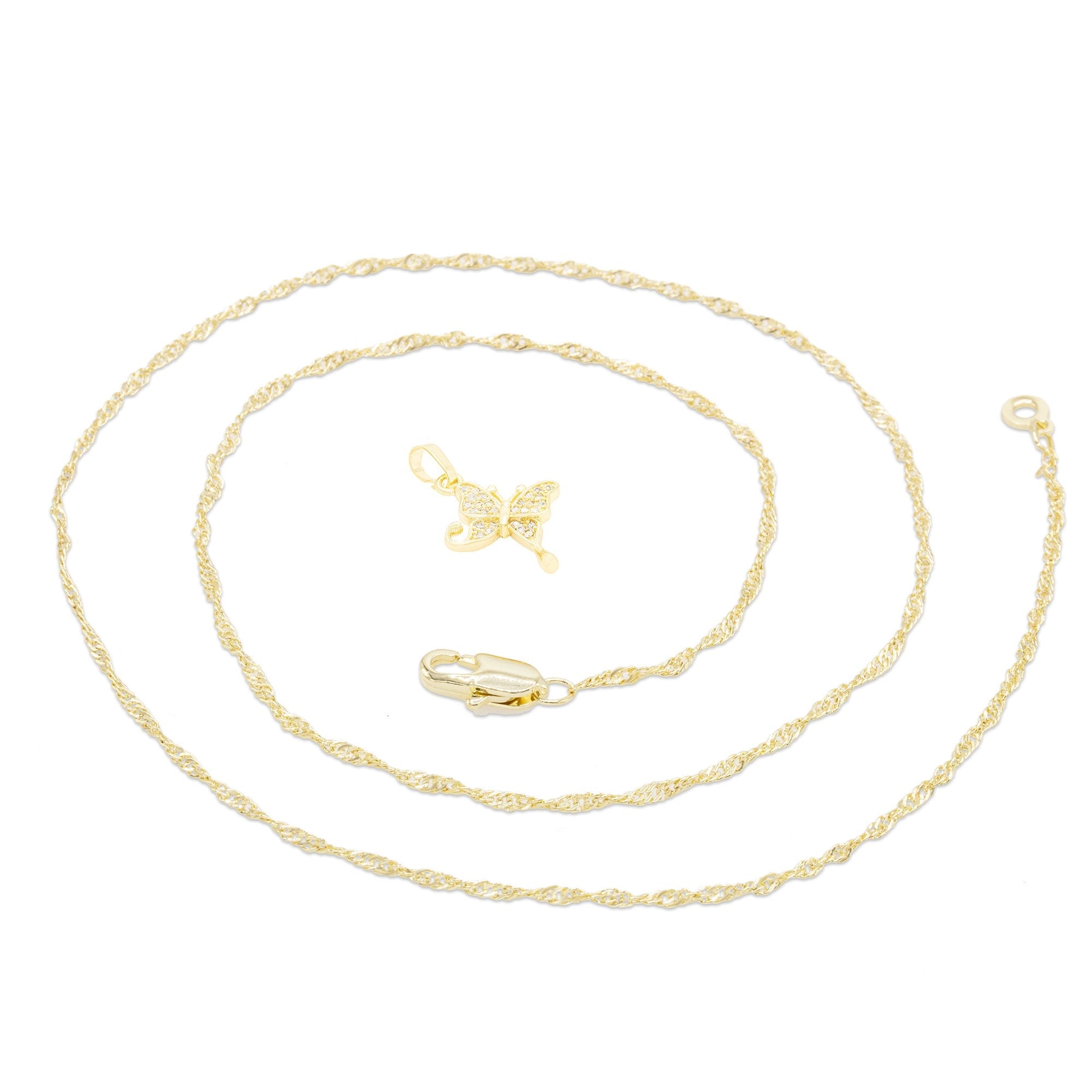 Hanging Butterfly Cubic Zirconia Pendant With Necklace Set 14K Gold Filled