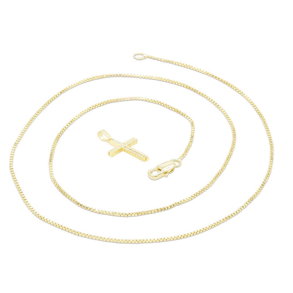 Elegant Cross Cubic Zirconia Pendant With Necklace Set 14K Gold Filled