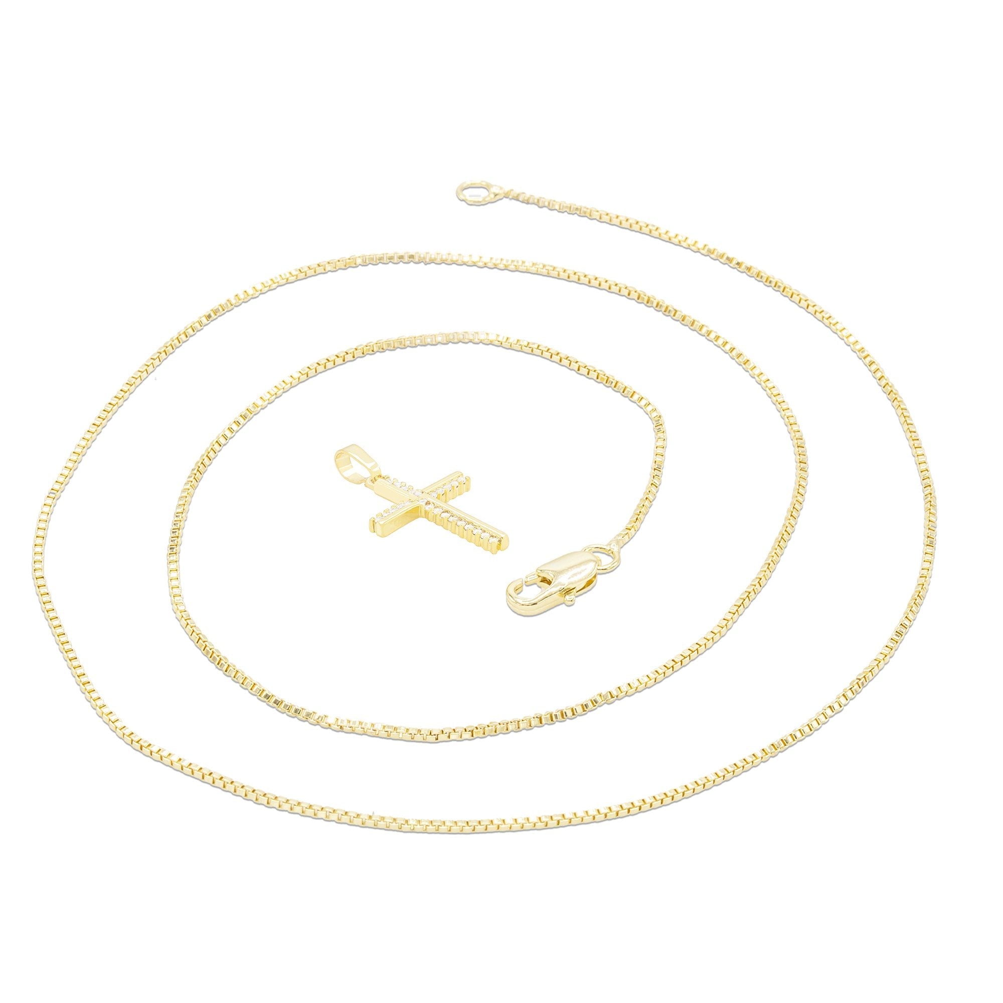 Elegant Cross Cubic Zirconia Pendant With Necklace Set 14K Gold Filled