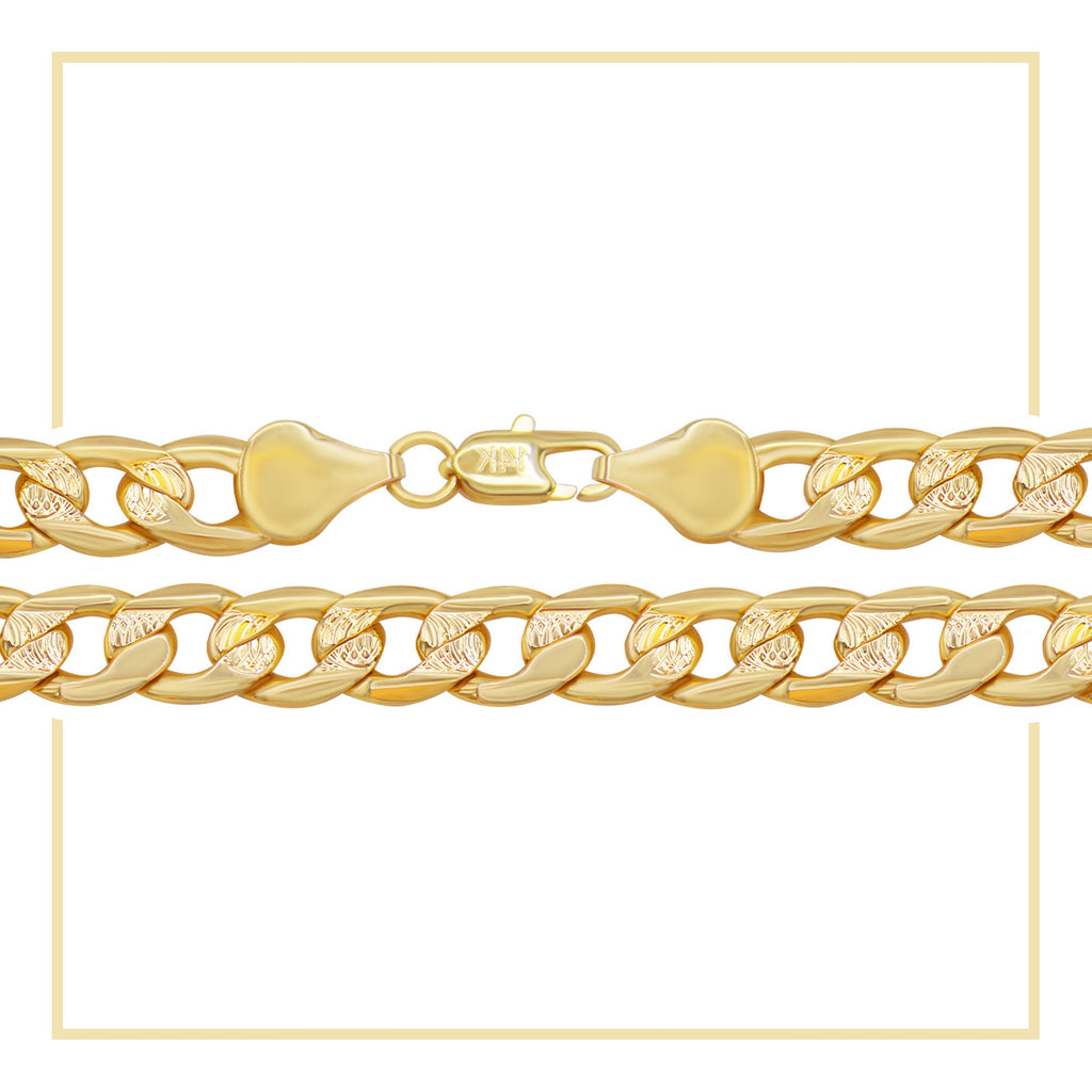 Diamond Cut Cuban Link Chain 14K Gold Filled Bracelet 8.5" Lobster Claw Clasp Men Jewelry 9 mm