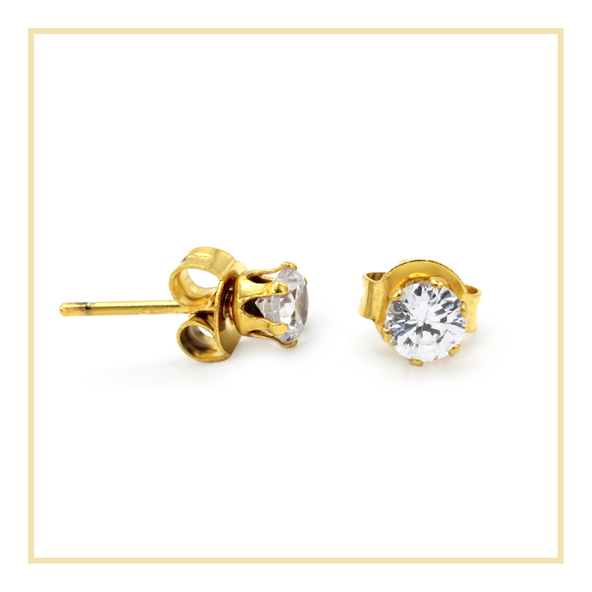 Cubic Zirconia Round 14K Gold Filled Stud Earrings Stainless Steel Jewelry Men Women
