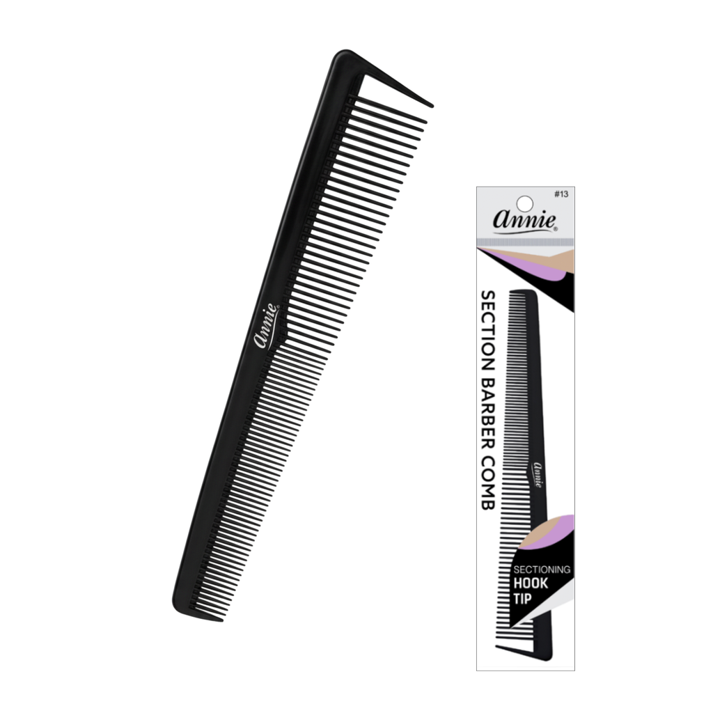 Annie Section Barber Comb with Hook Tip, 1 Count, Black