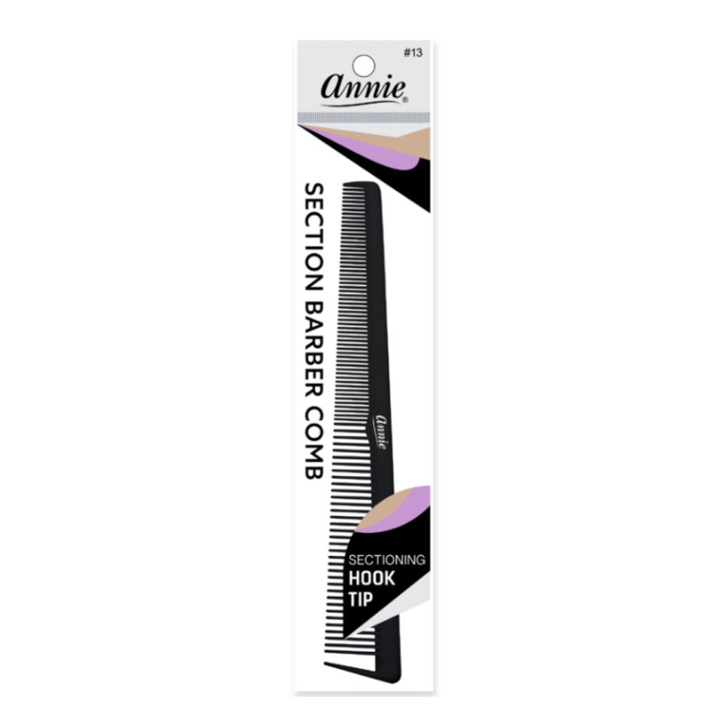 Annie Section Barber Comb with Hook Tip, 1 Count, Black
