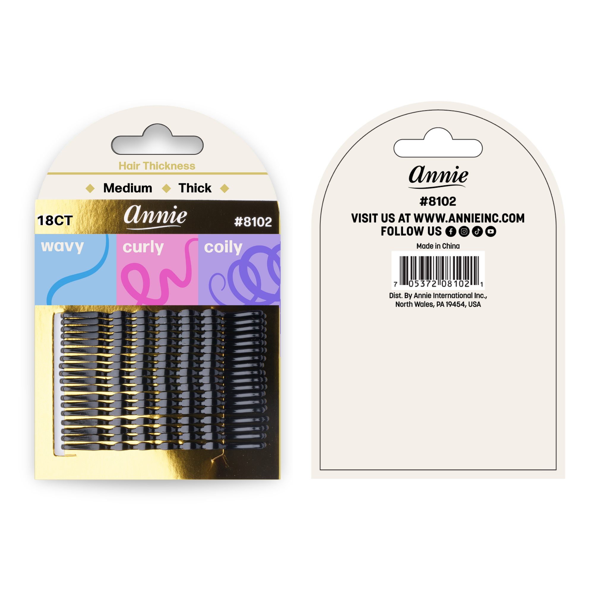 Annie Firm Hold Bobby Pins 6.4cm, 18 Count, Black