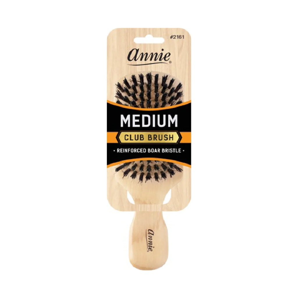 Annie Medium Wooden Club Brush, Boar & Nylon Bristle, Light Brown