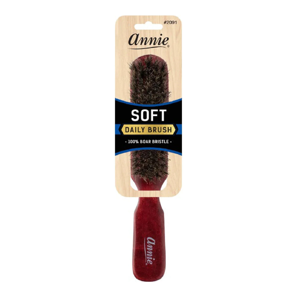 Annie Soft 5 Row 100% Boar Bristle Wooden Daily Brush, 1 Count, Dark Brown