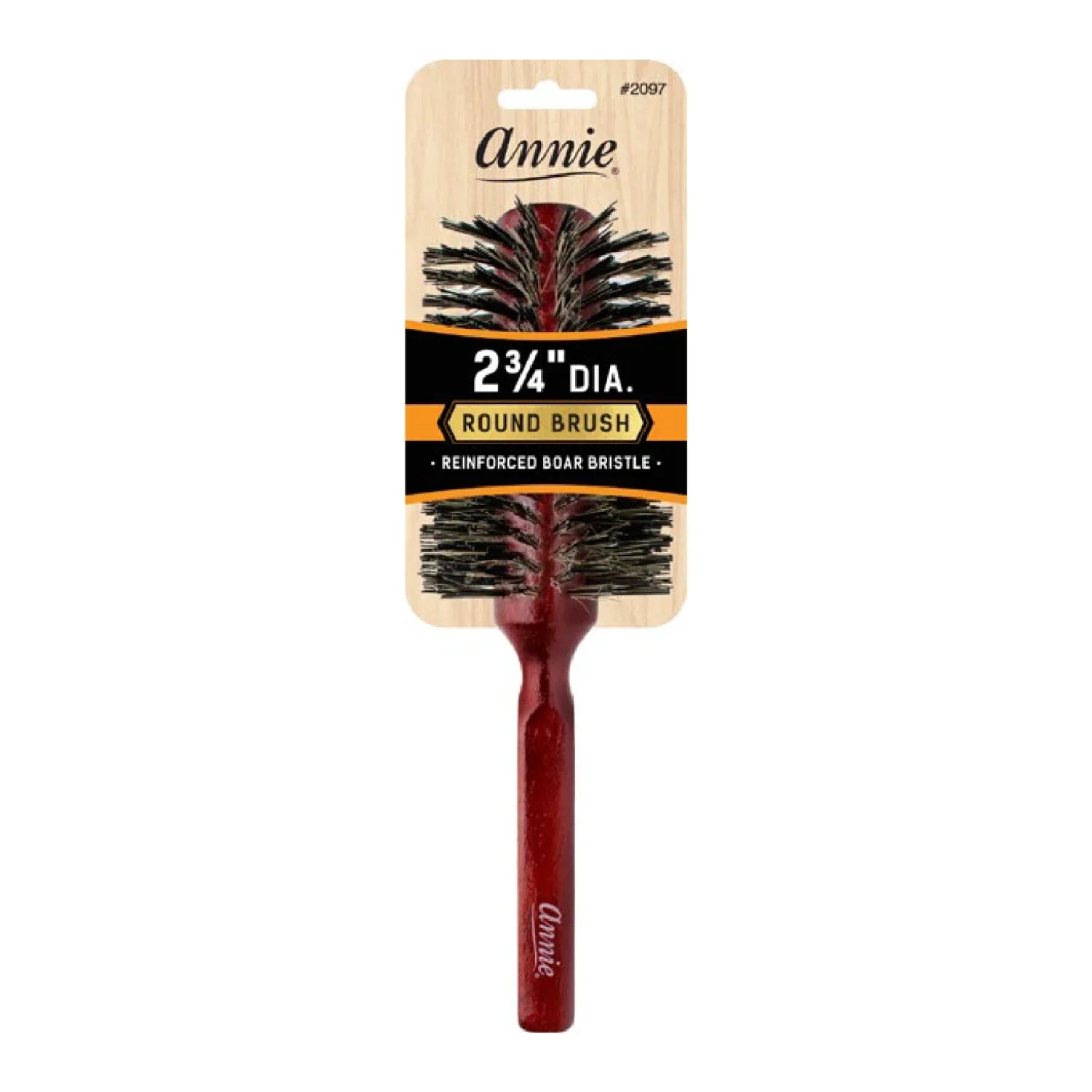 Annie Hard Round Bristle Brush, 2 3/4 Inch Boar & Nylon, Dark Brown