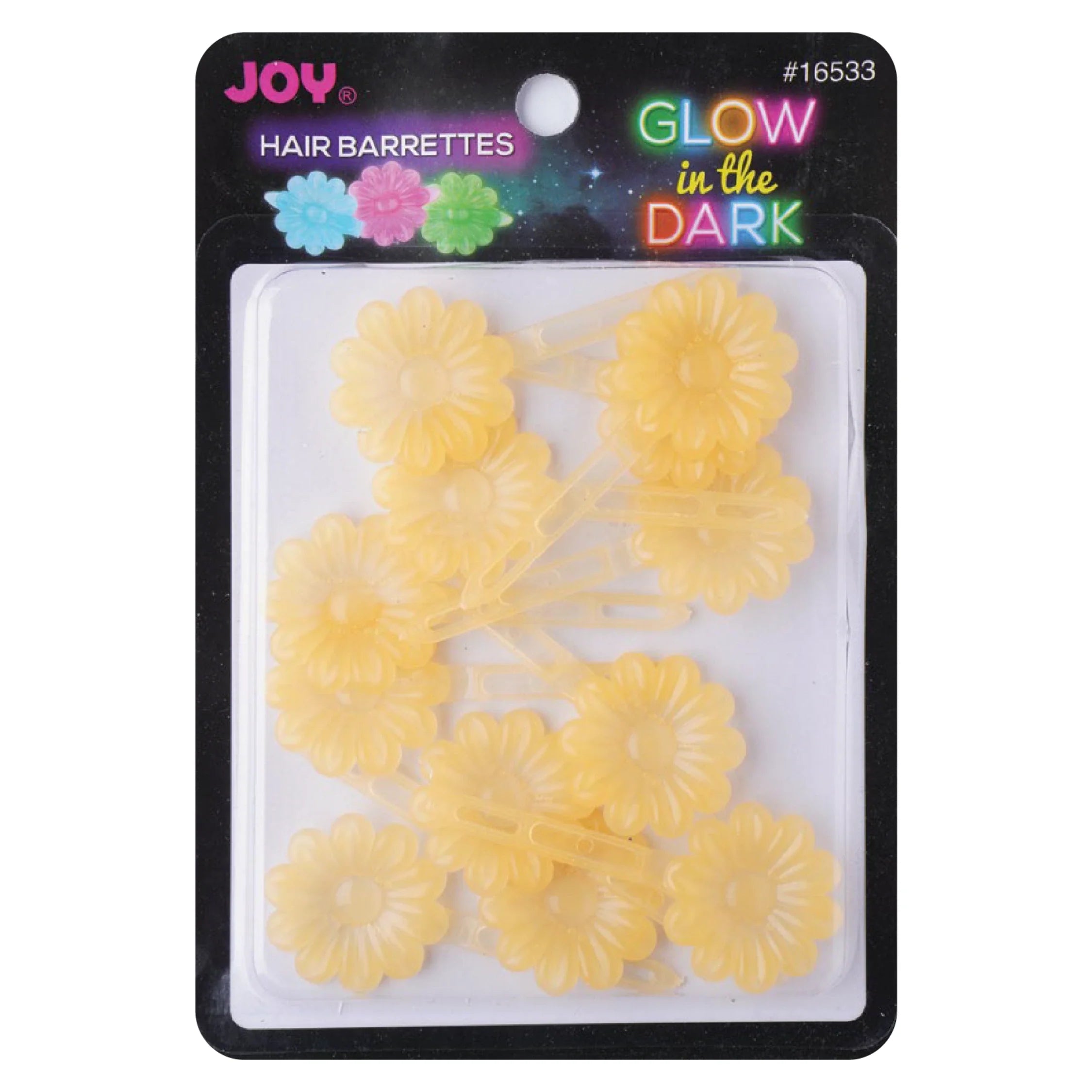 Joy Barrettes Glow-in-the-Dark, 12 Pieces, Yellow Daisy