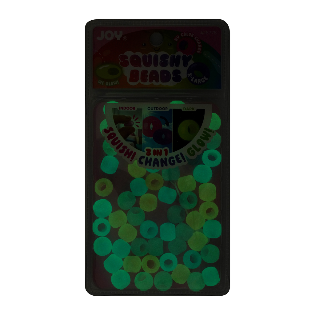 Joy Round Squishy Hair Beads X-Large, 80 Count, UV Glow-in-Dark Clear