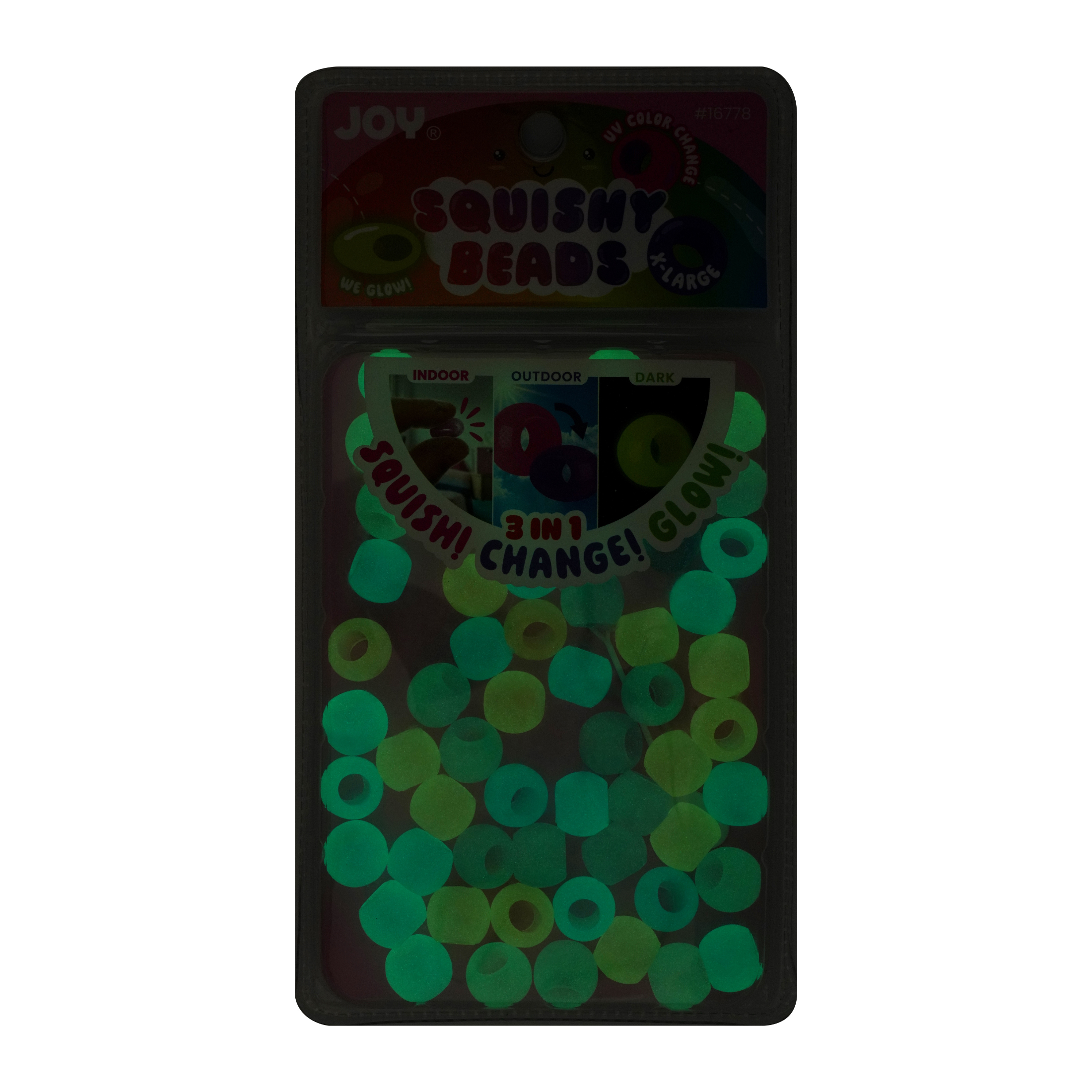 Joy Round Squishy Hair Beads X-Large, 80 Count, UV Glow-in-Dark Clear