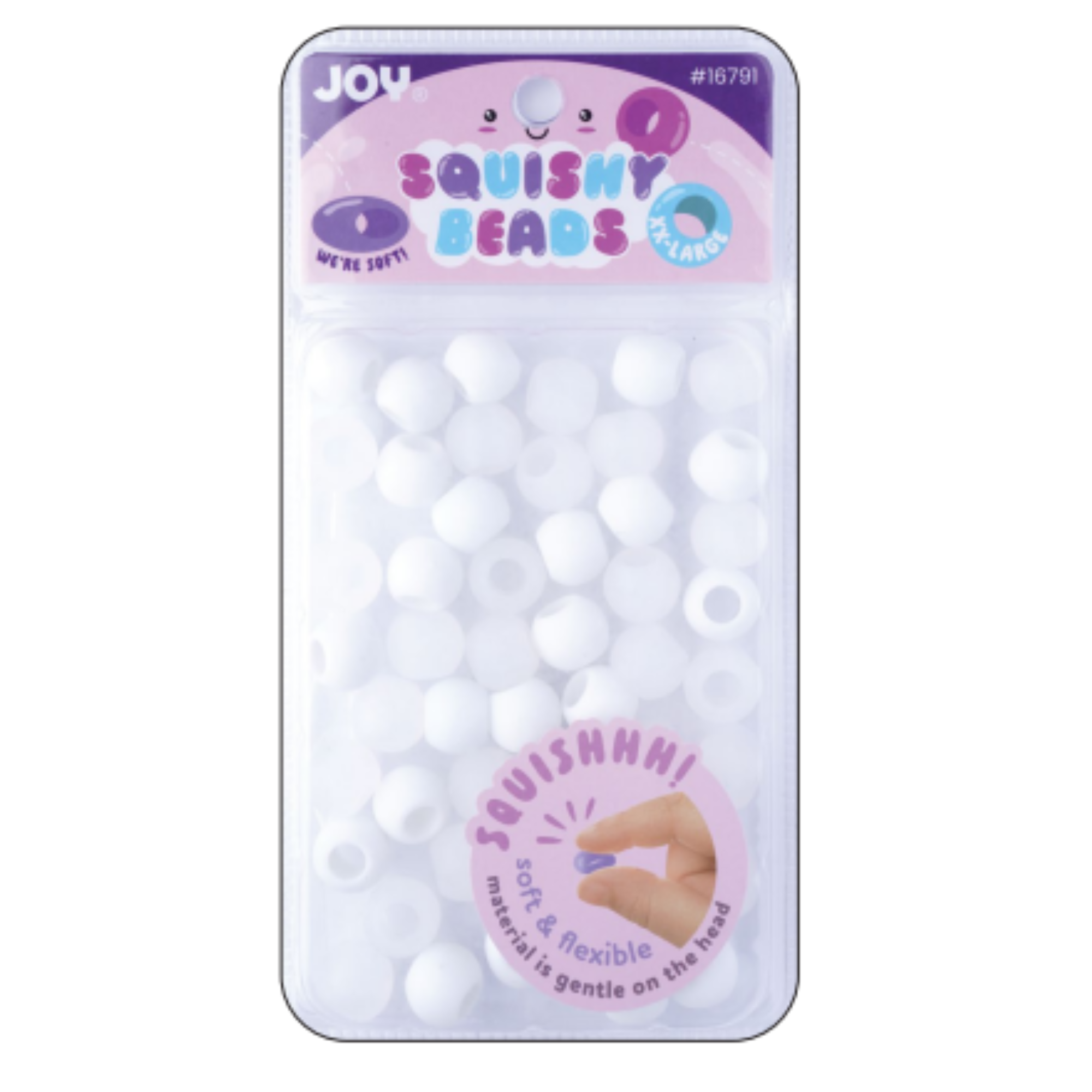 Joy Round Squishy Hair Beads XX-Large, 50 Count, Clear & White