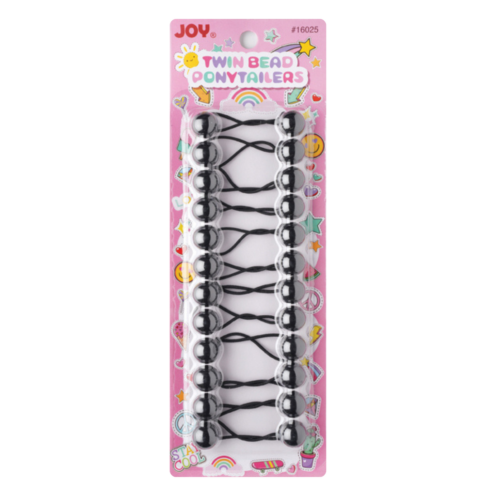 Joy Twin Beads Ponytailers 16mm, 12 Count, Black