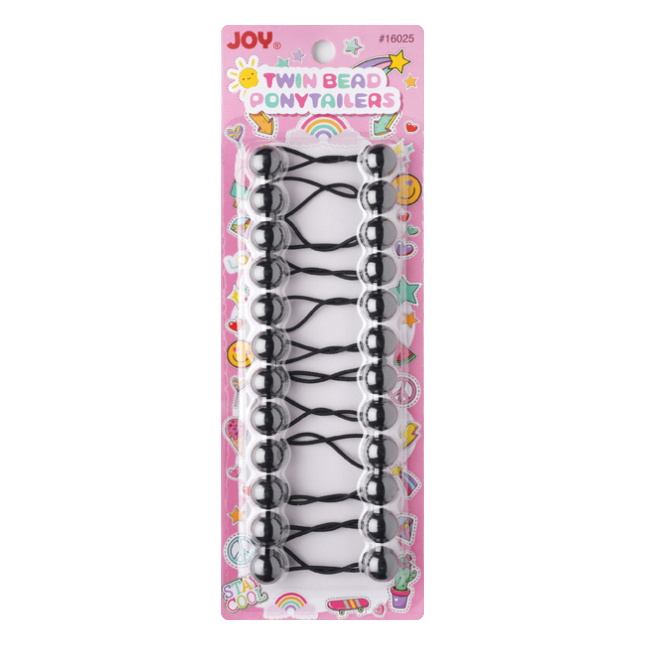 Joy Twin Beads Ponytailers 16mm, 12 Count, Black