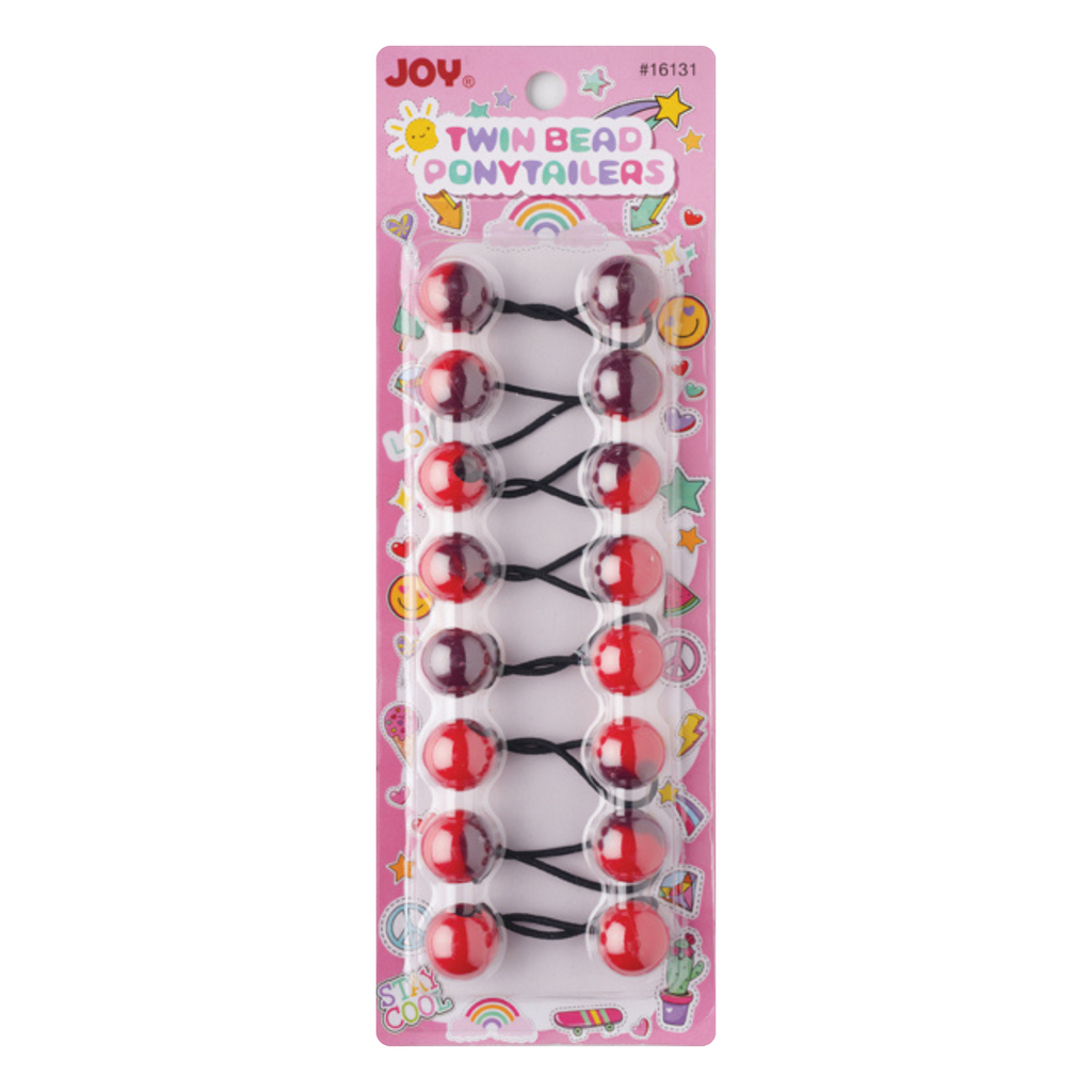 Joy Twin Beads Ponytailers 20mm, 8 Count, Two Tone Red
