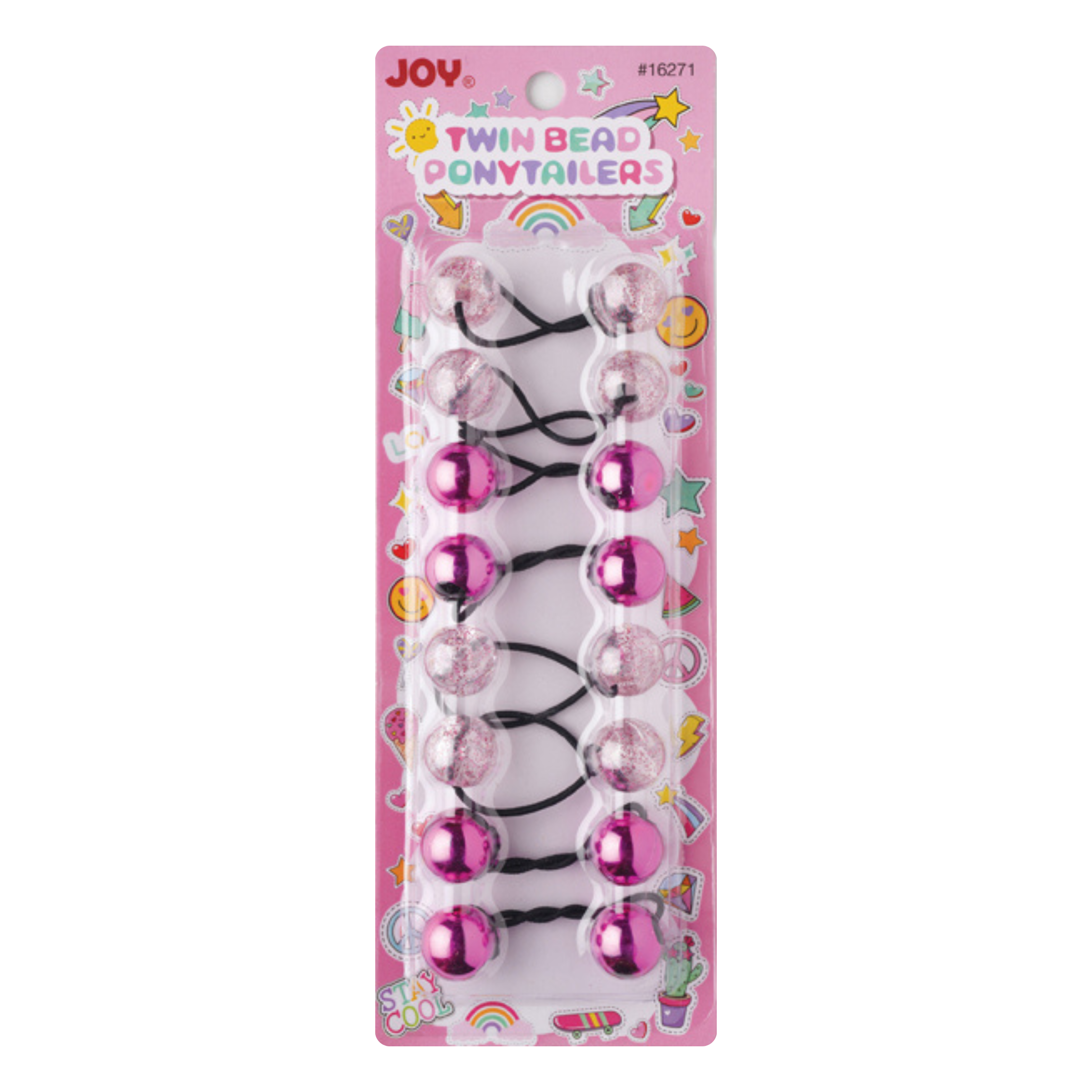 Joy Twin Beads Ponytailers 20mm, 8 Count, Assorted Pink