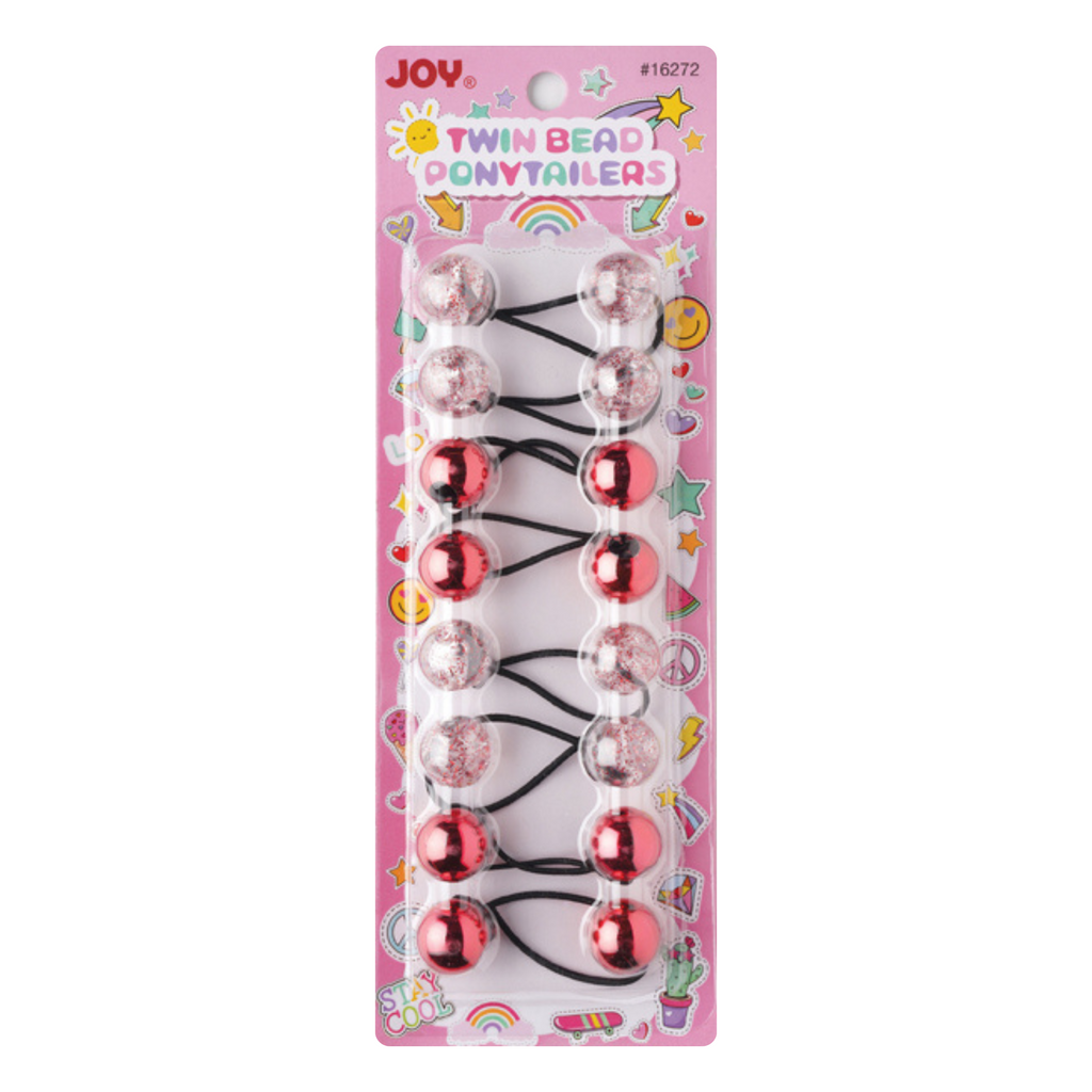 Joy Twin Beads Ponytailers 20mm, 8 Count, Assorted Red