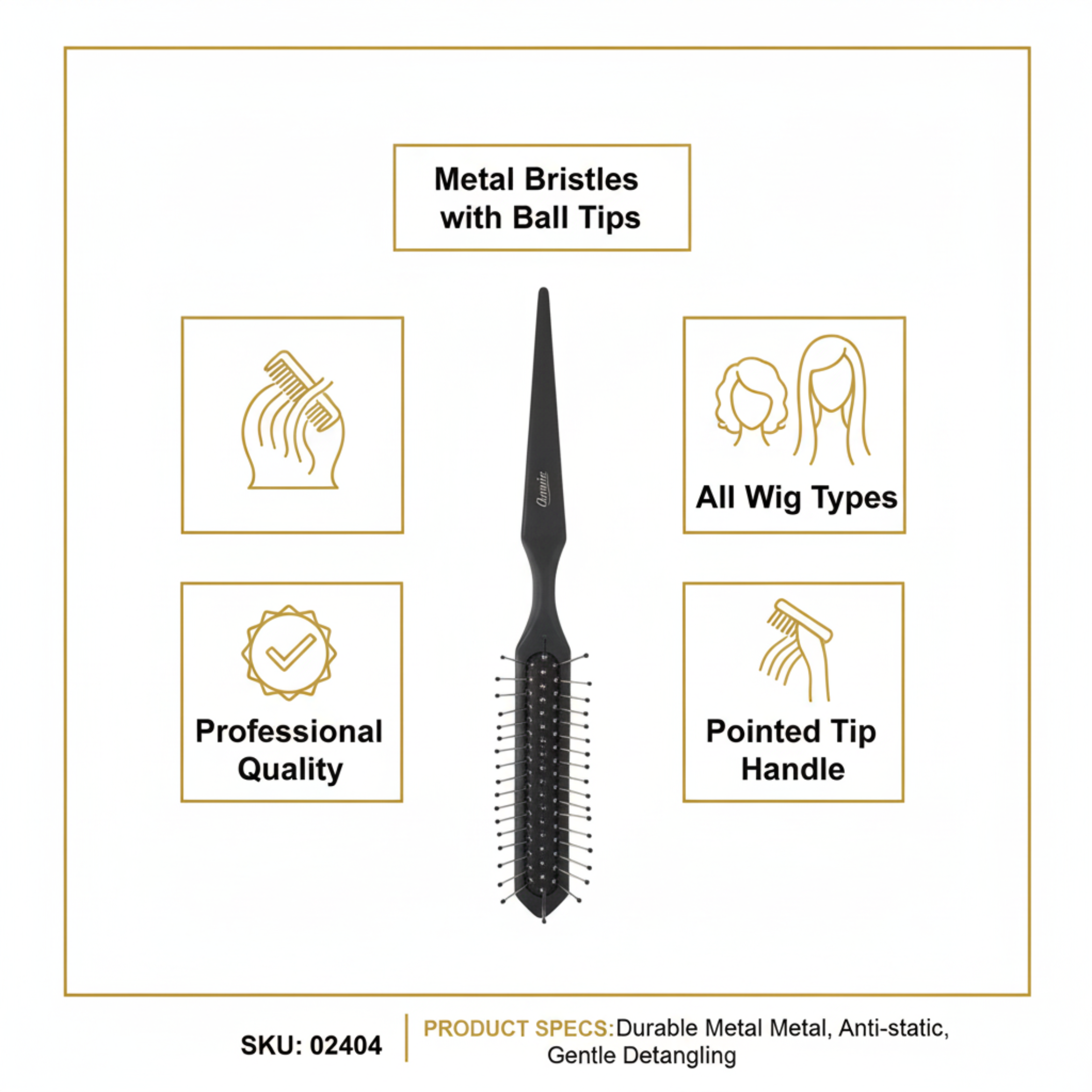 Annie Metal Wig Brush W/ Ball Tips, 1 Count, Black