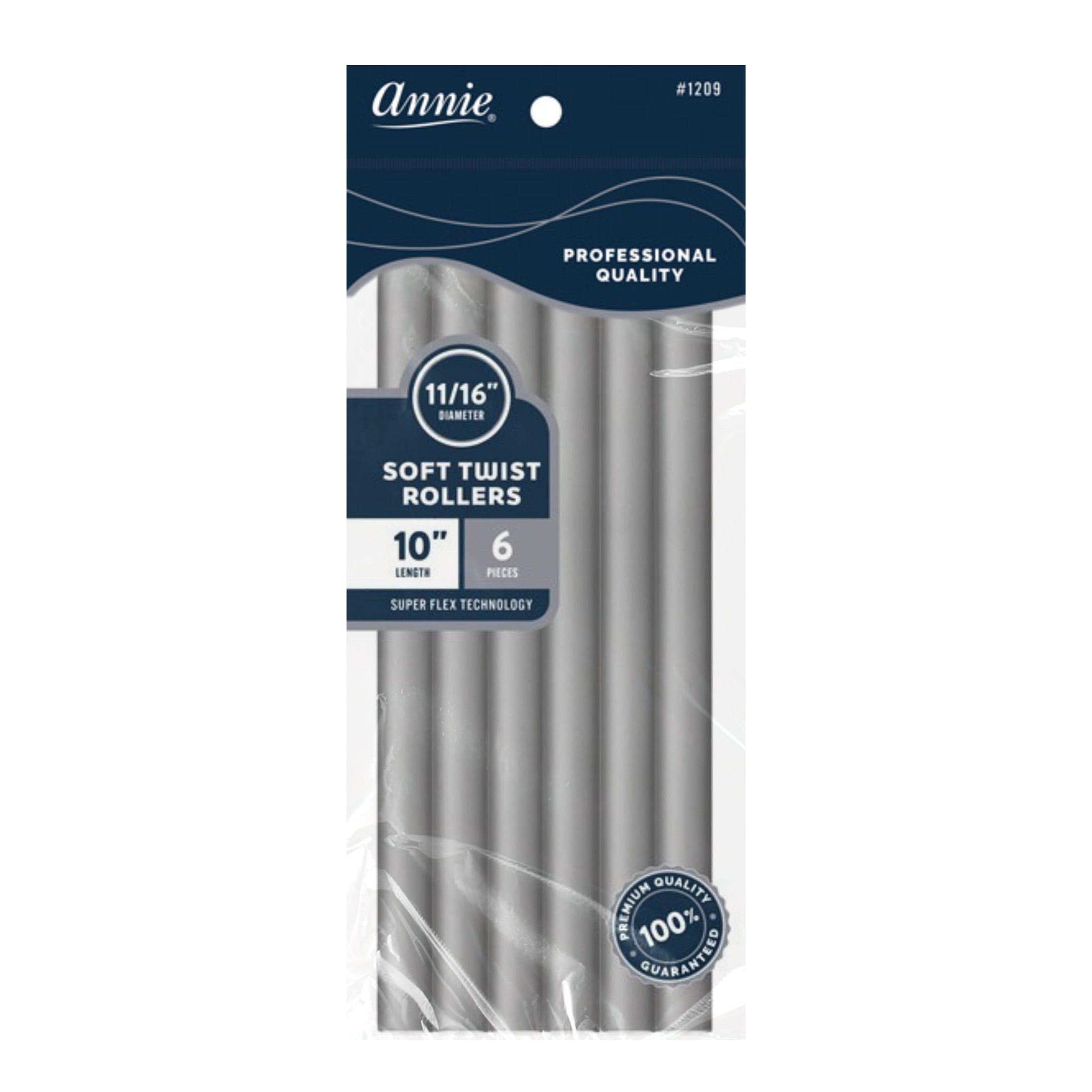 Annie Soft Twist Hair Rollers Extra-Long 11/16 Inch, 6 Count, Gray