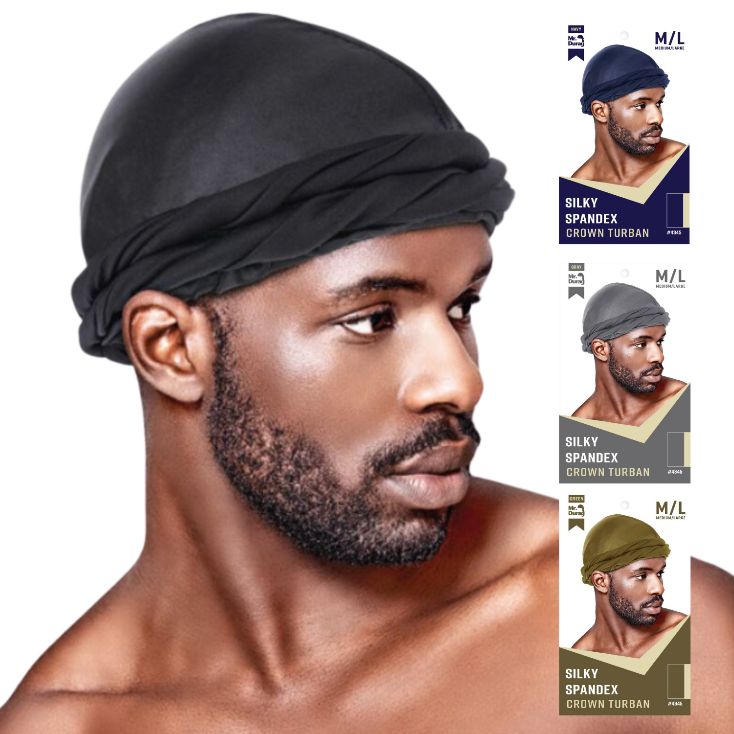Mr. Durag Silky Spandex Crown Turban, 1 Count, Assorted Colors