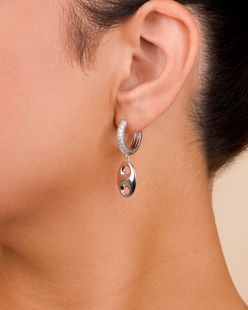 Bliss CZ Anchor Chain Micro Hoop Earrings