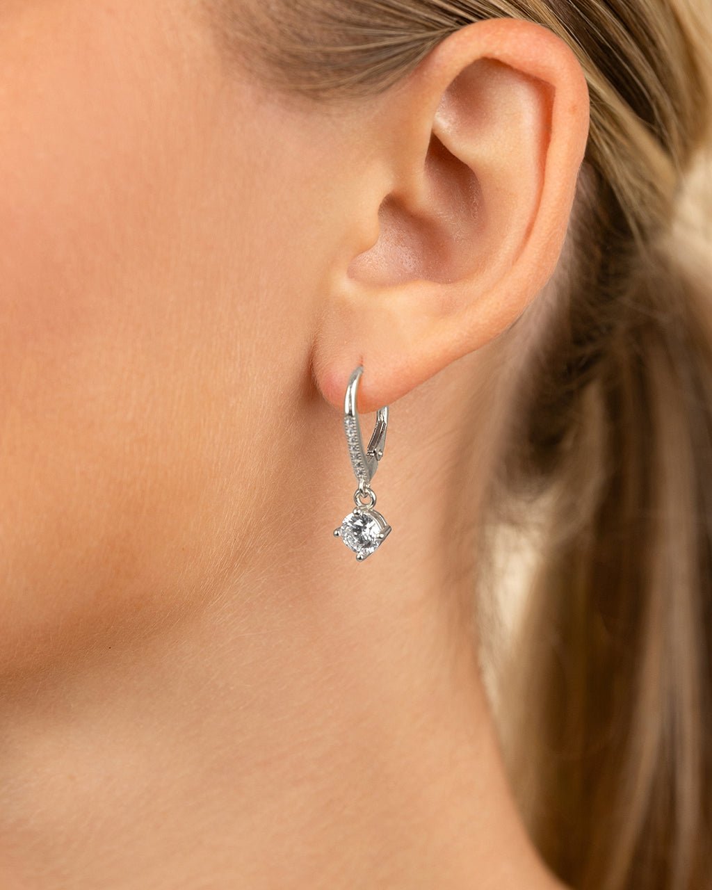 Sterling Silver Matilda Brilliant Cut CZ French Clip Earrings