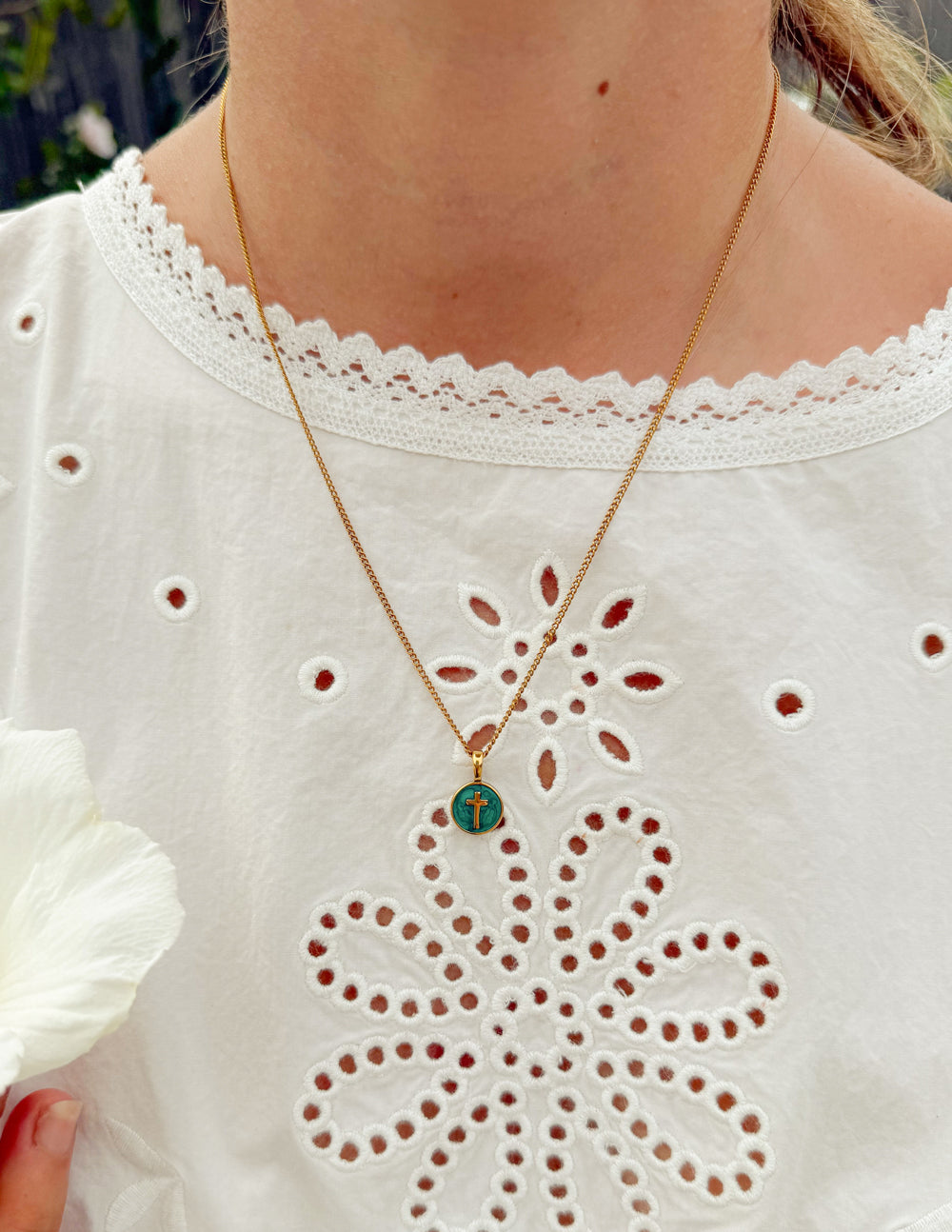 Emerald Agape Cross Pendant Necklace