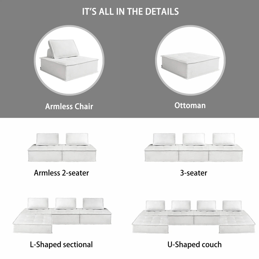 Modern Minimalist Modular Sofa Extremely Simple Tofu Block Design Sponge Small Apartment Living Room Set( Set of 2)