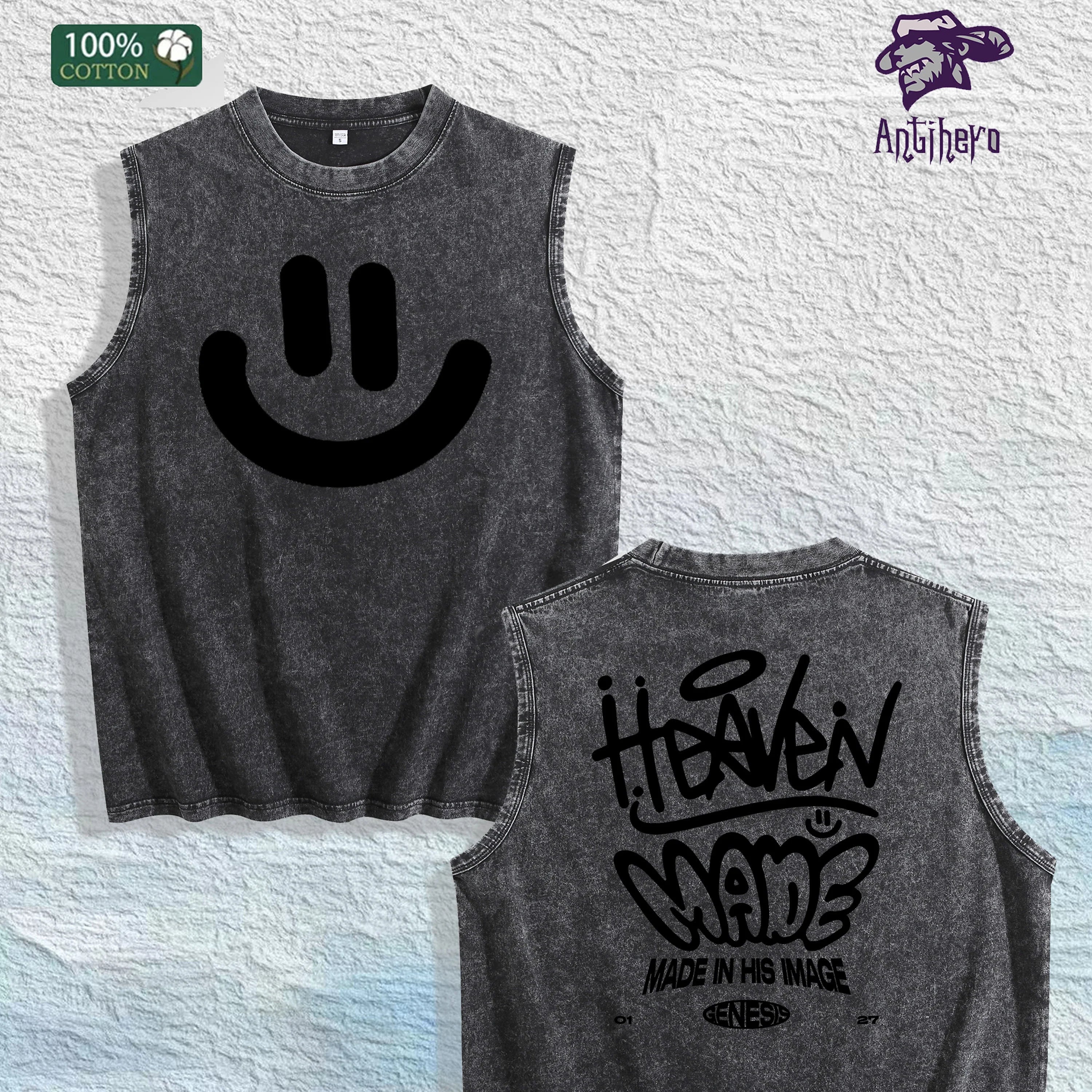 Heaven Made Graphic Washed Vest US Warehouse 3 Colors Cotton Tank