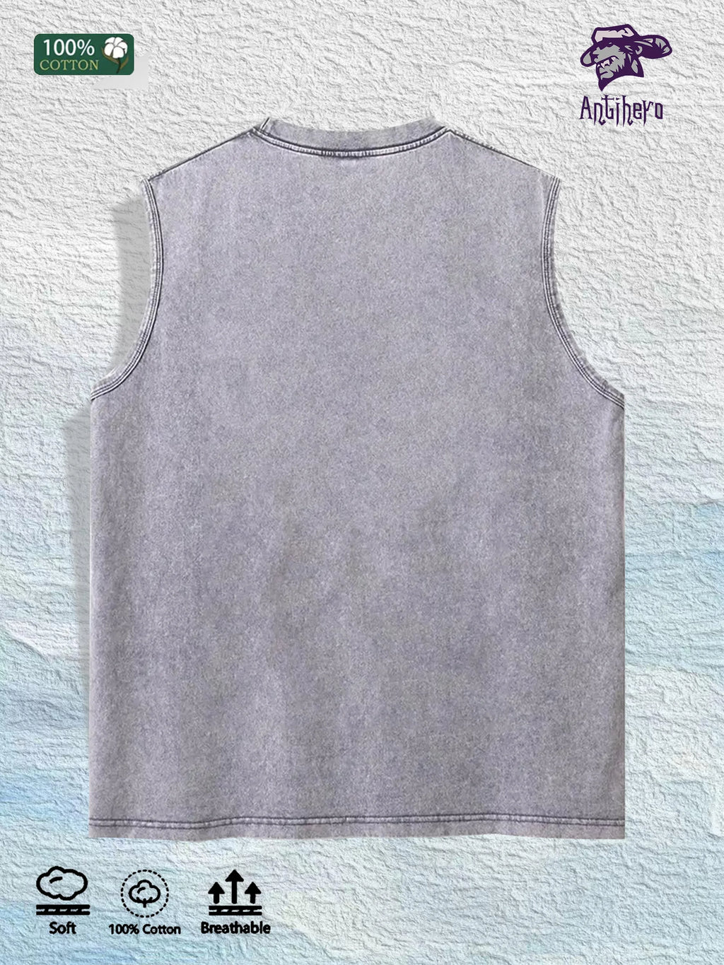 Cartoon Globe & Character Graphic Washed Vest US Warehouse 3 Colors Cotton Tank