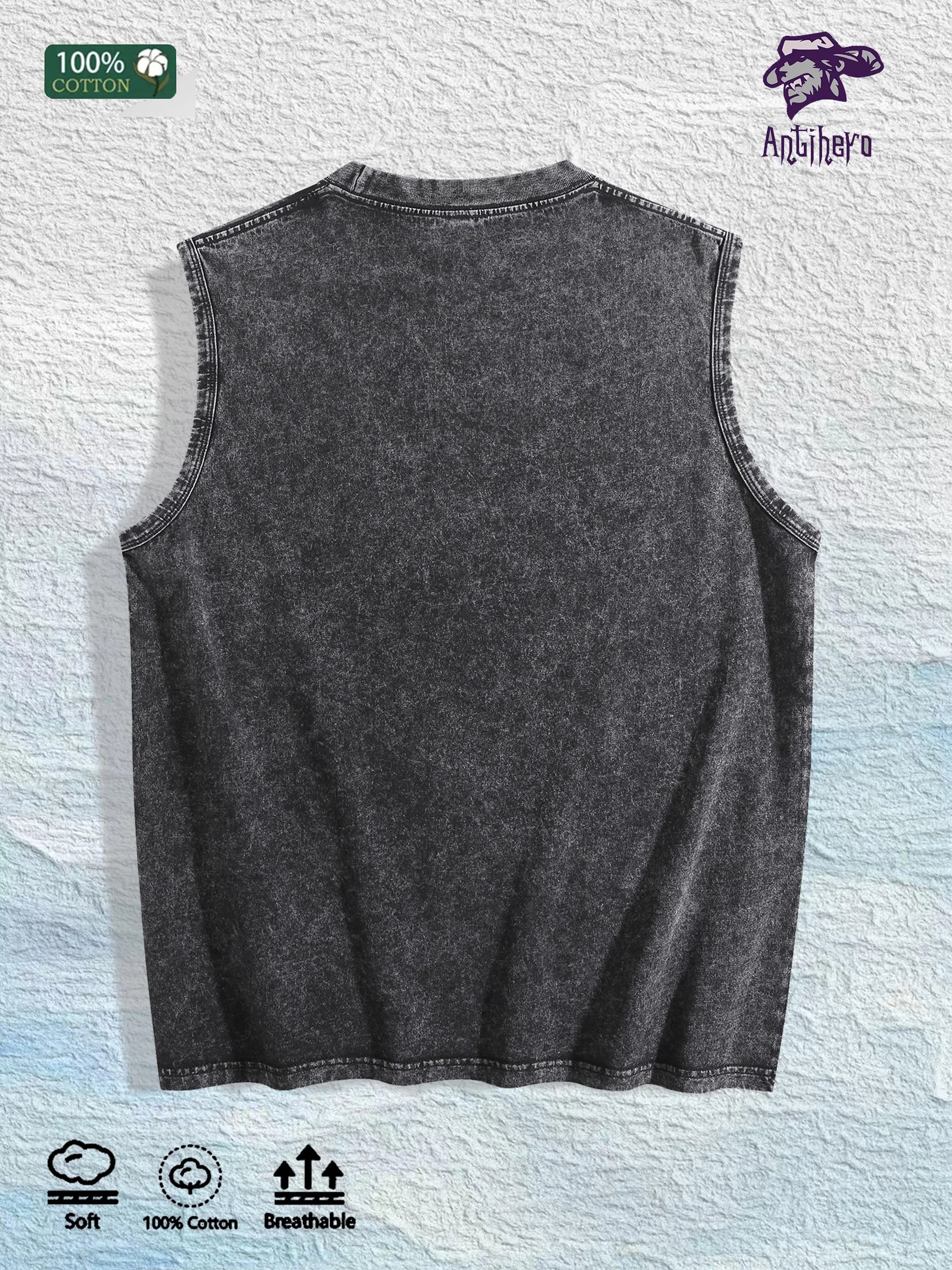 Cartoon Dreadlocks Character Graphic Washed Vest US Warehouse 3 Colors Cotton Tank