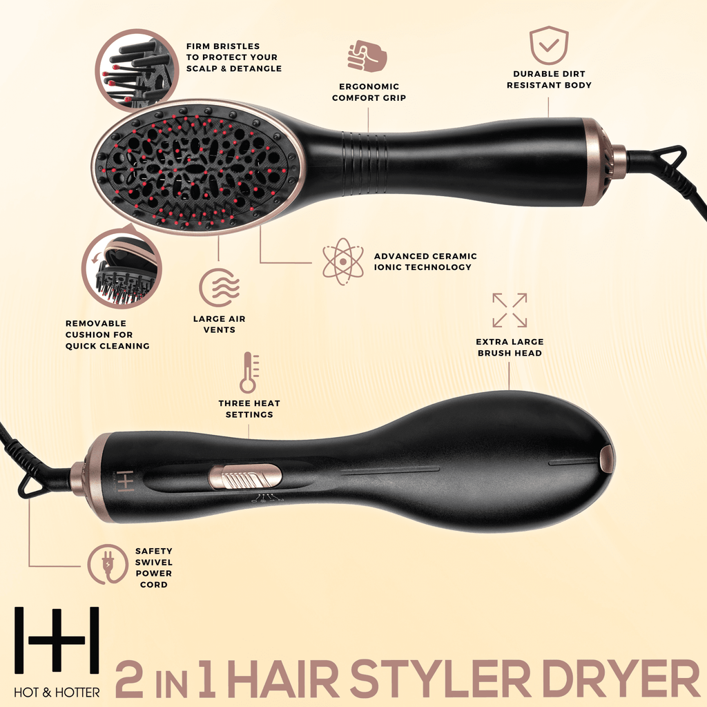 Hot & Hotter 2-in-1 Ceramic Hair Styler & Dryer, 1 Count, Black & Gold