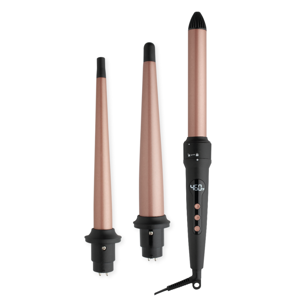 Hot & Hotter 3 in 1 Interchangeable Digital Curling Wand Set, 1 Count, Black & Rose Gold