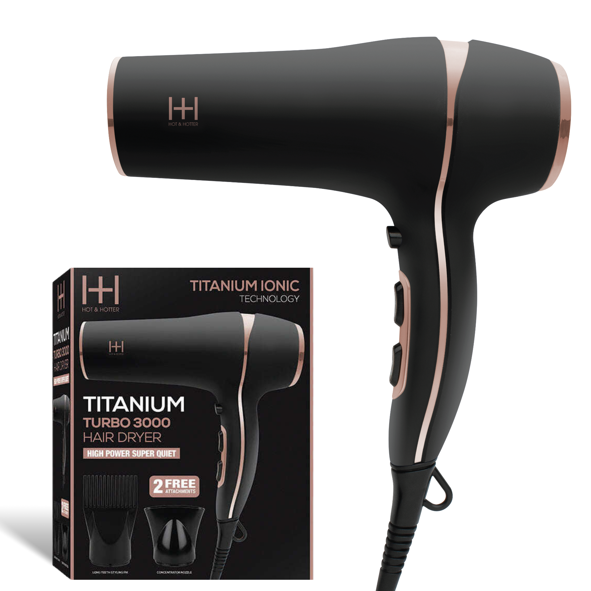Hot & Hotter Titanium Turbo 3000 Hair Dryer, 1 Count, Black