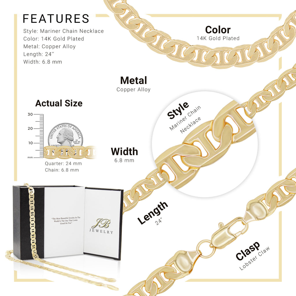 14K Gold Filled Mariner Chain Necklace 24" 6.8 mm