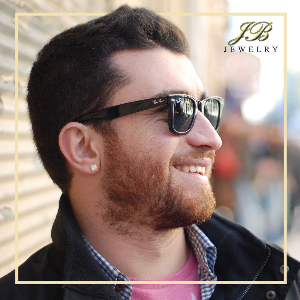 Square 19 Cubic Zirconia Earrings 14K Gold Filled Silver Hip Hop Studs Jewelry Women Men