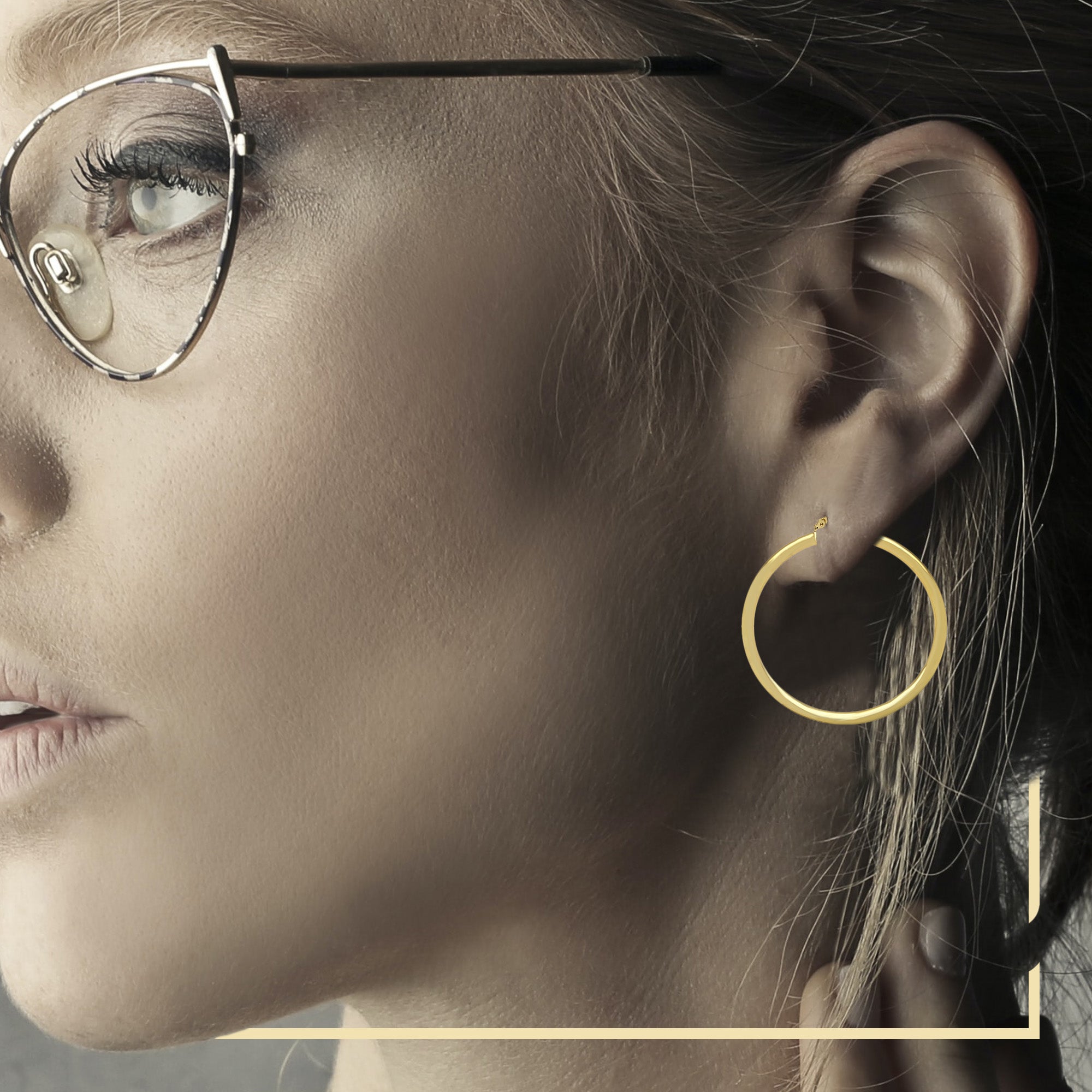14K Gold Plated Plain Hoop Women Earrings 4 mm 25 - 80 mm
