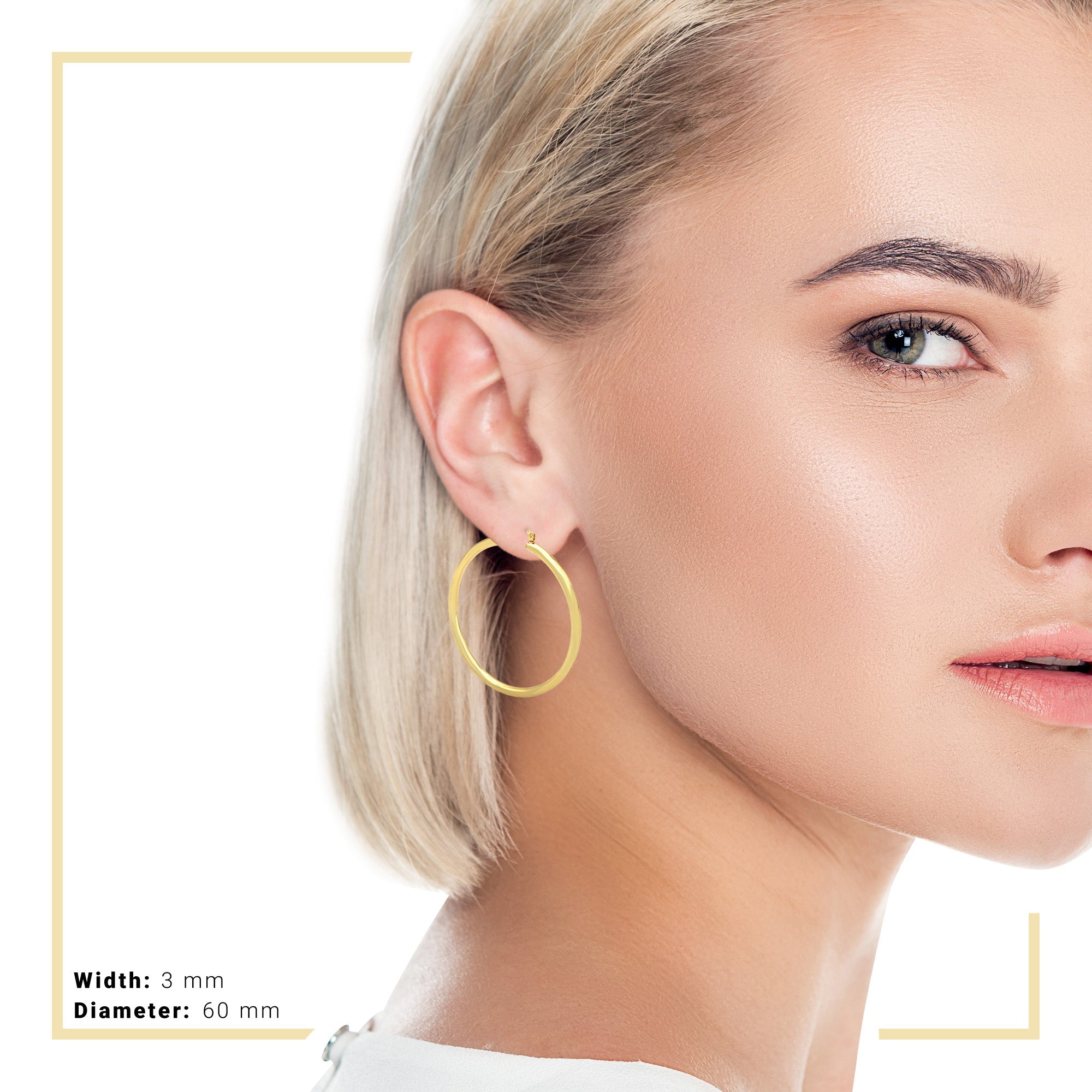 14K Gold-Plated Hoop Earrings 3 mm 25 - 70 mm