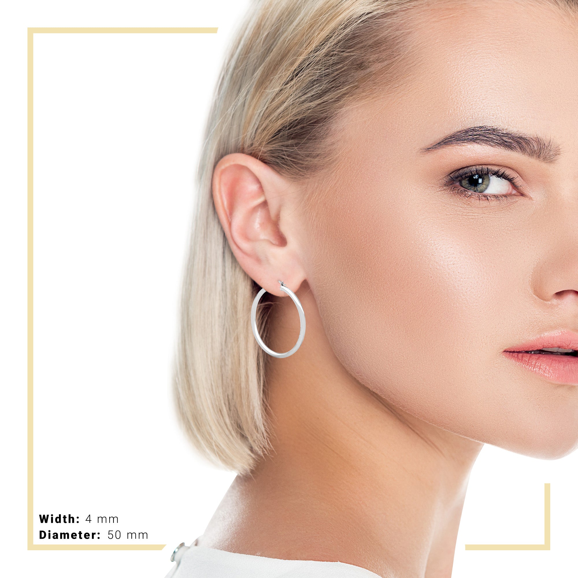 Silver Plain Hoop Women Earrings 4 mm 25 - 80 mm