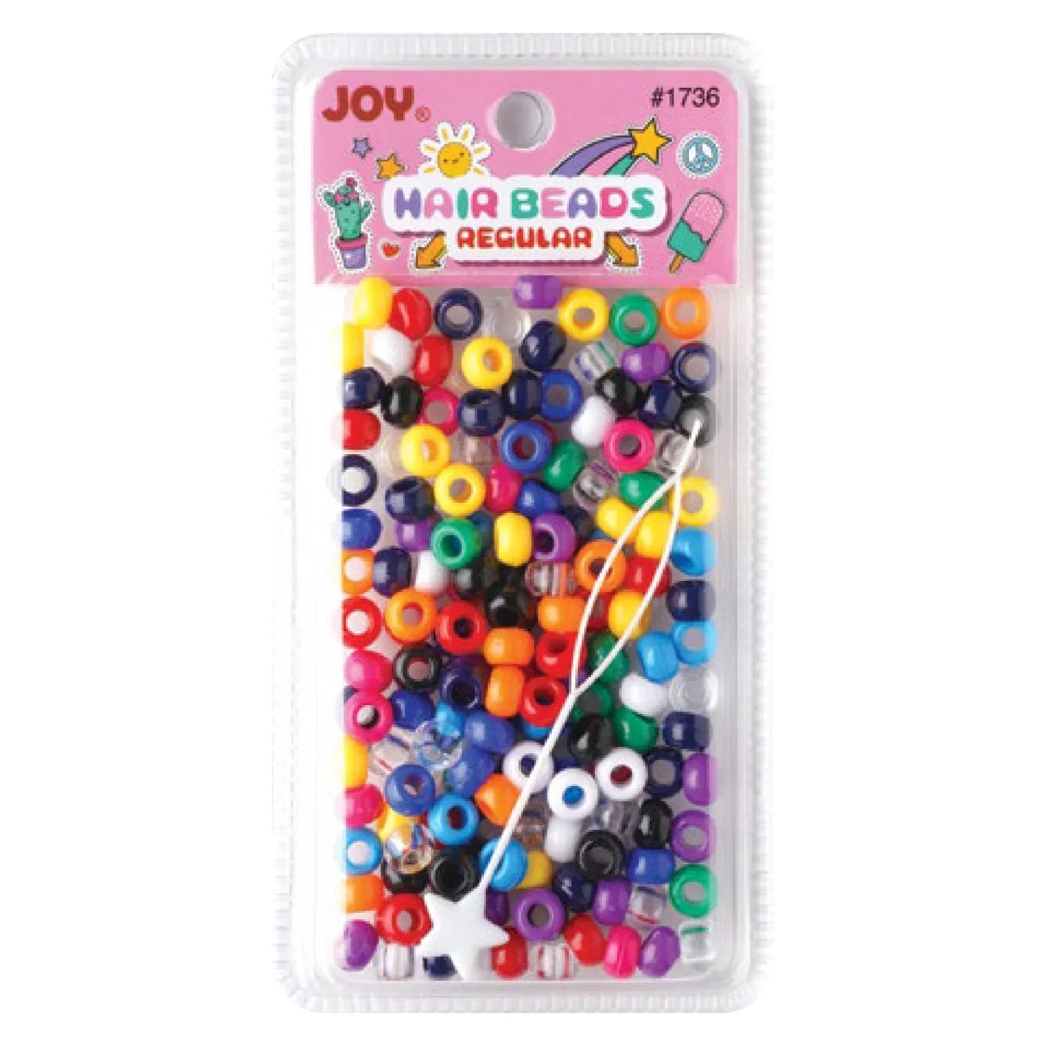 Joy Round Hair Beads Regular Size, 200 Count, Assorted Color