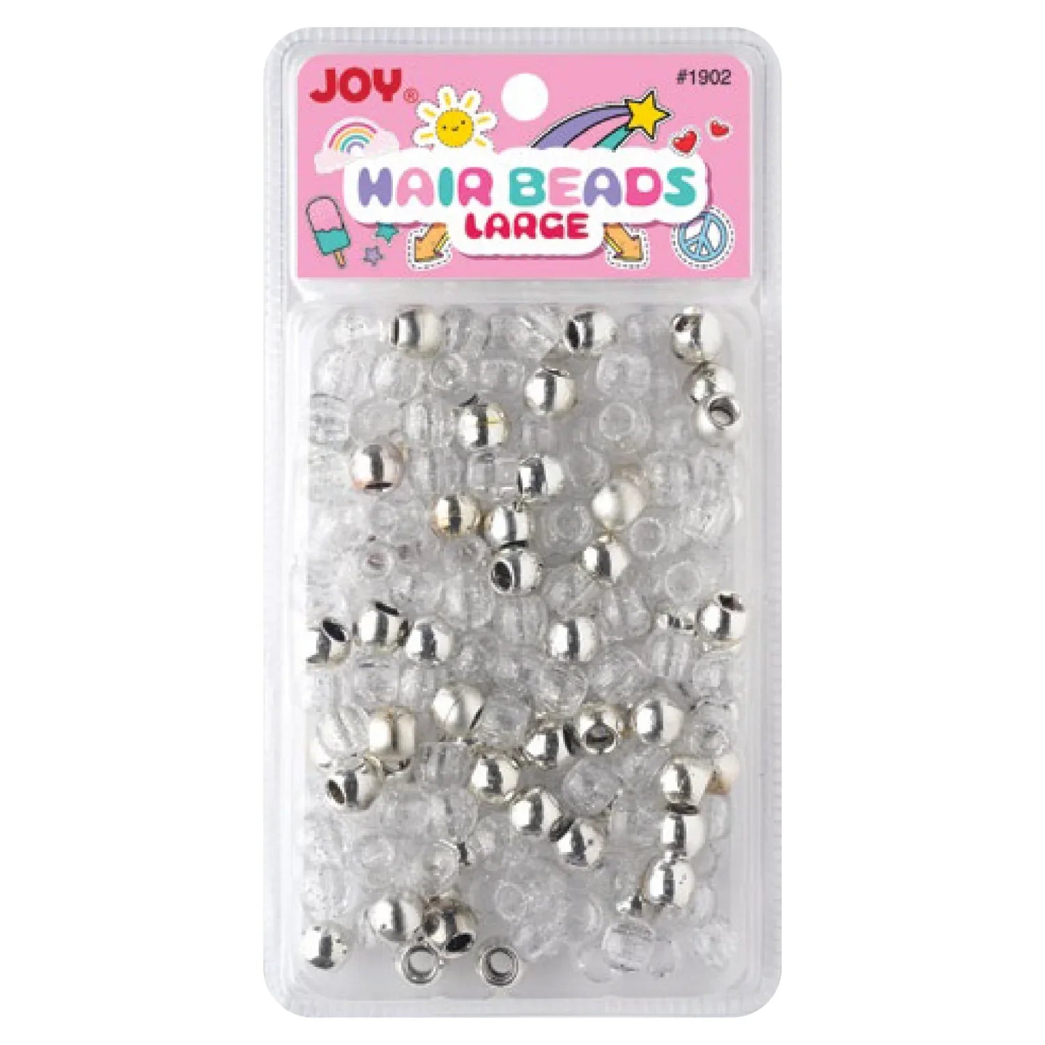 Joy Round Hair Beads Large, 240 Count, Silver Metallic & Glitter