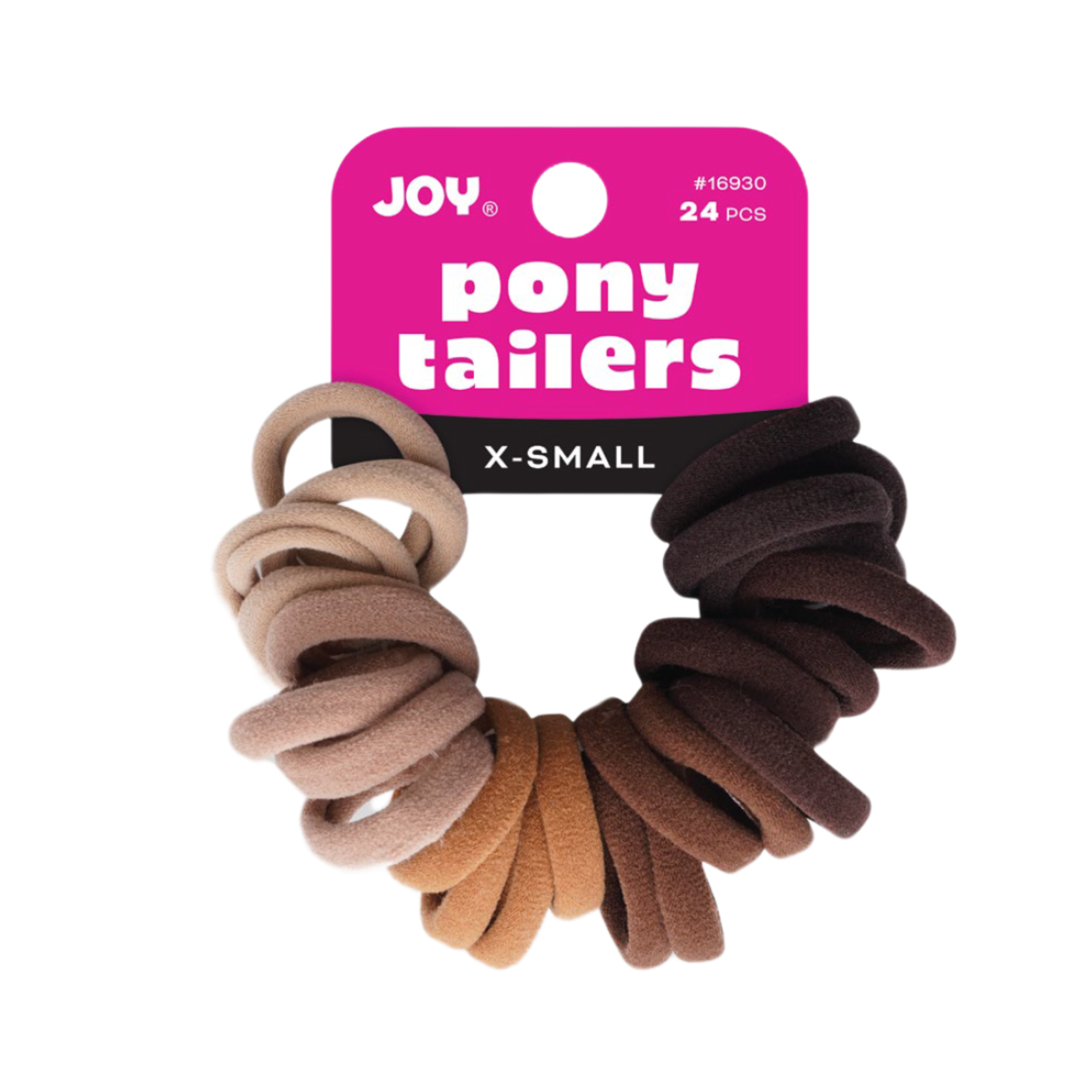 Joy Soft Ponytailers X-Small, 24 Count Gentle Kids' Hair Ties, Assorted Brown